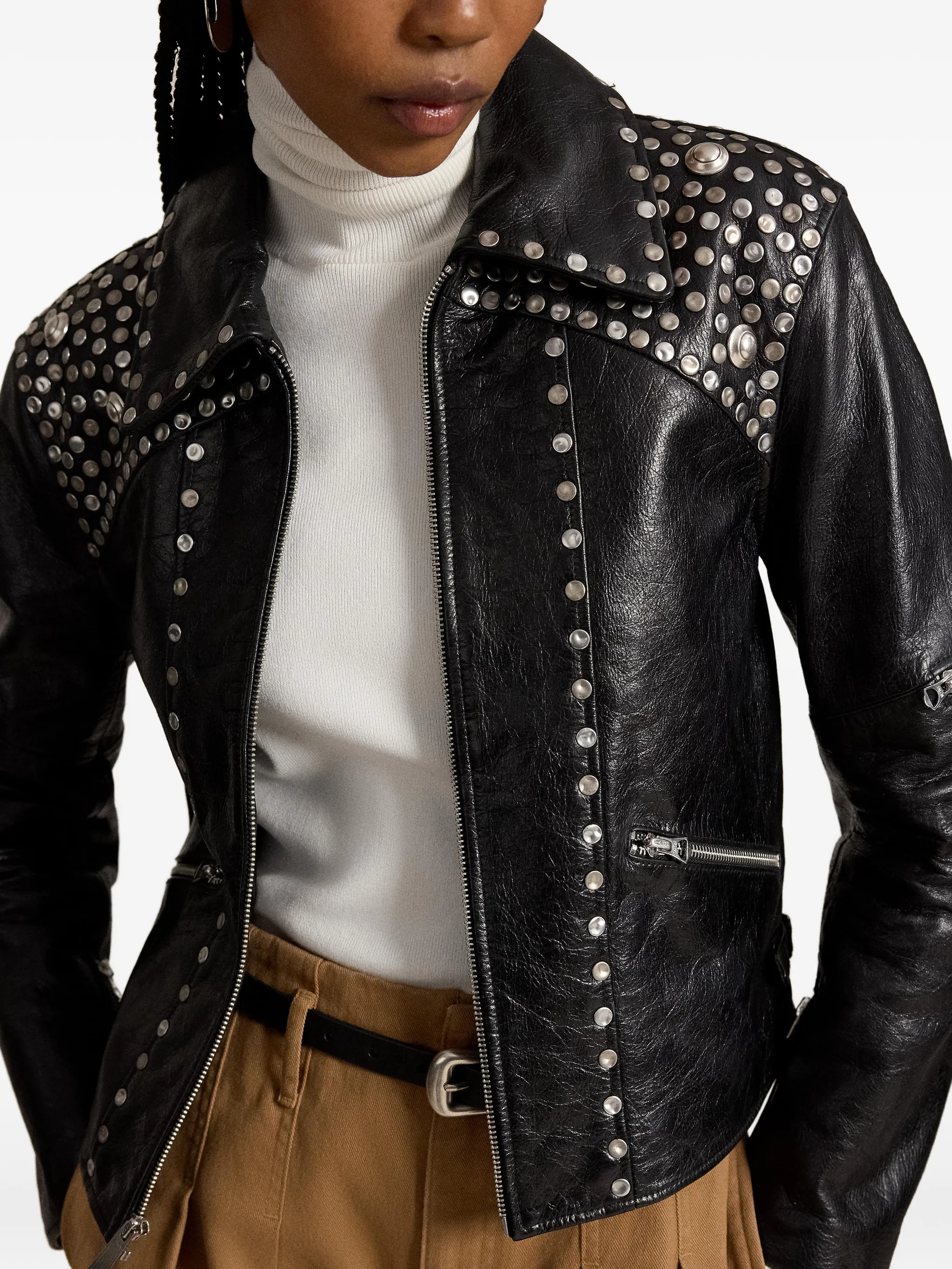 stud-embellished leather jacket