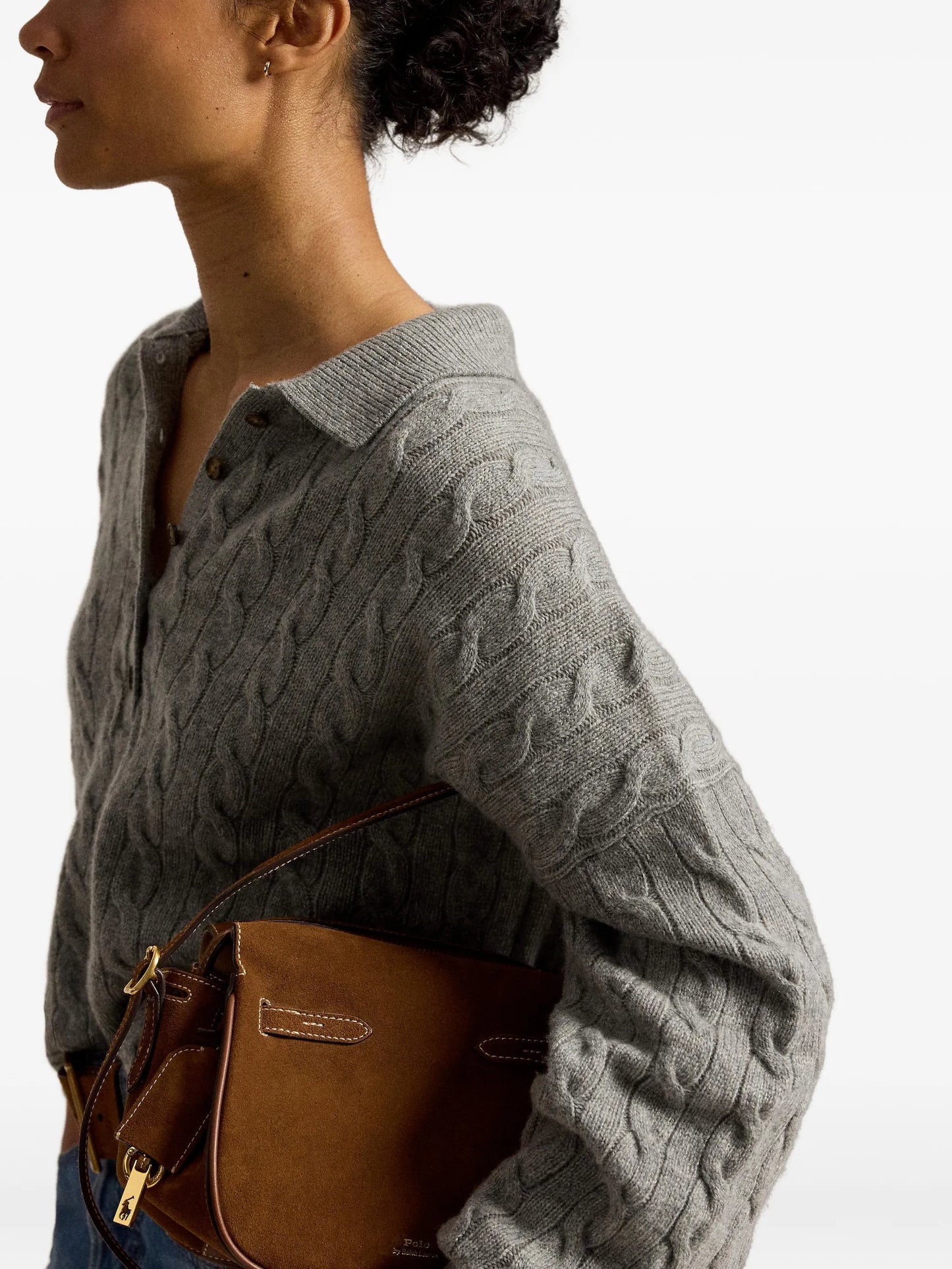 cable-knit polo-collar sweater