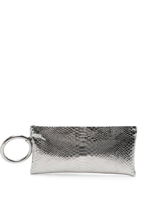 laminated snakeskin-effect clutch bag