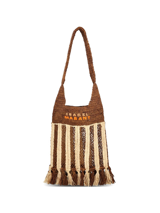 striped-pattern raffia shoulder bag