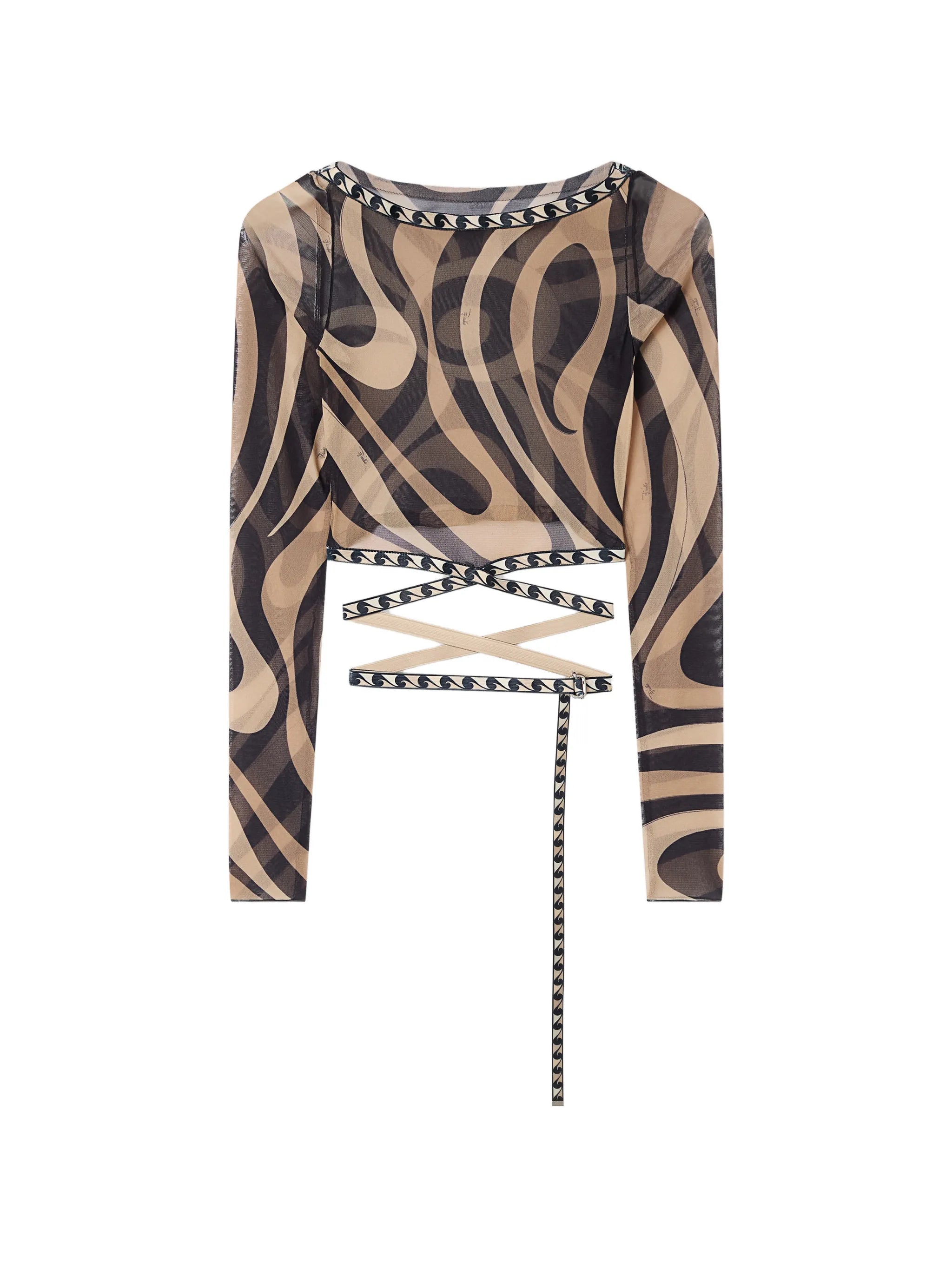 Marmo-print tulle crop top