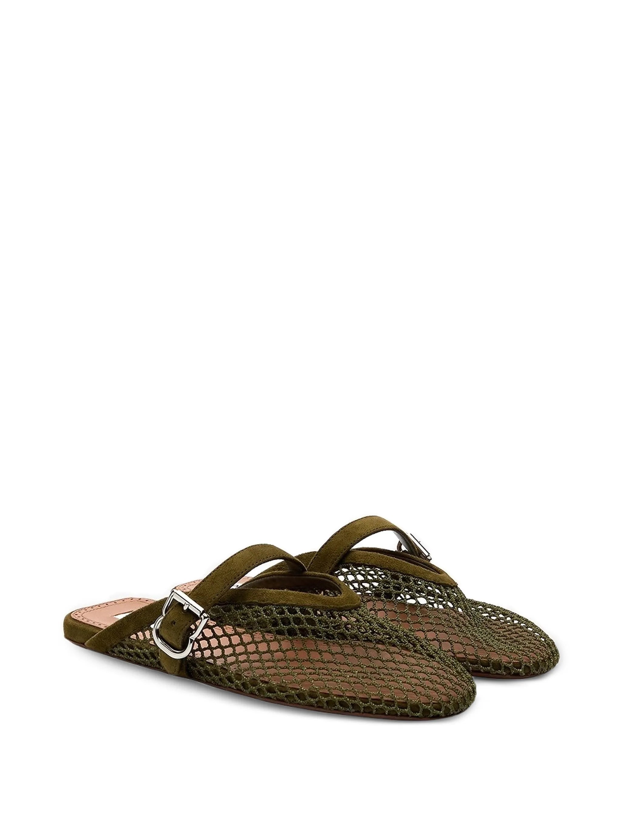 fishnet buckled mules