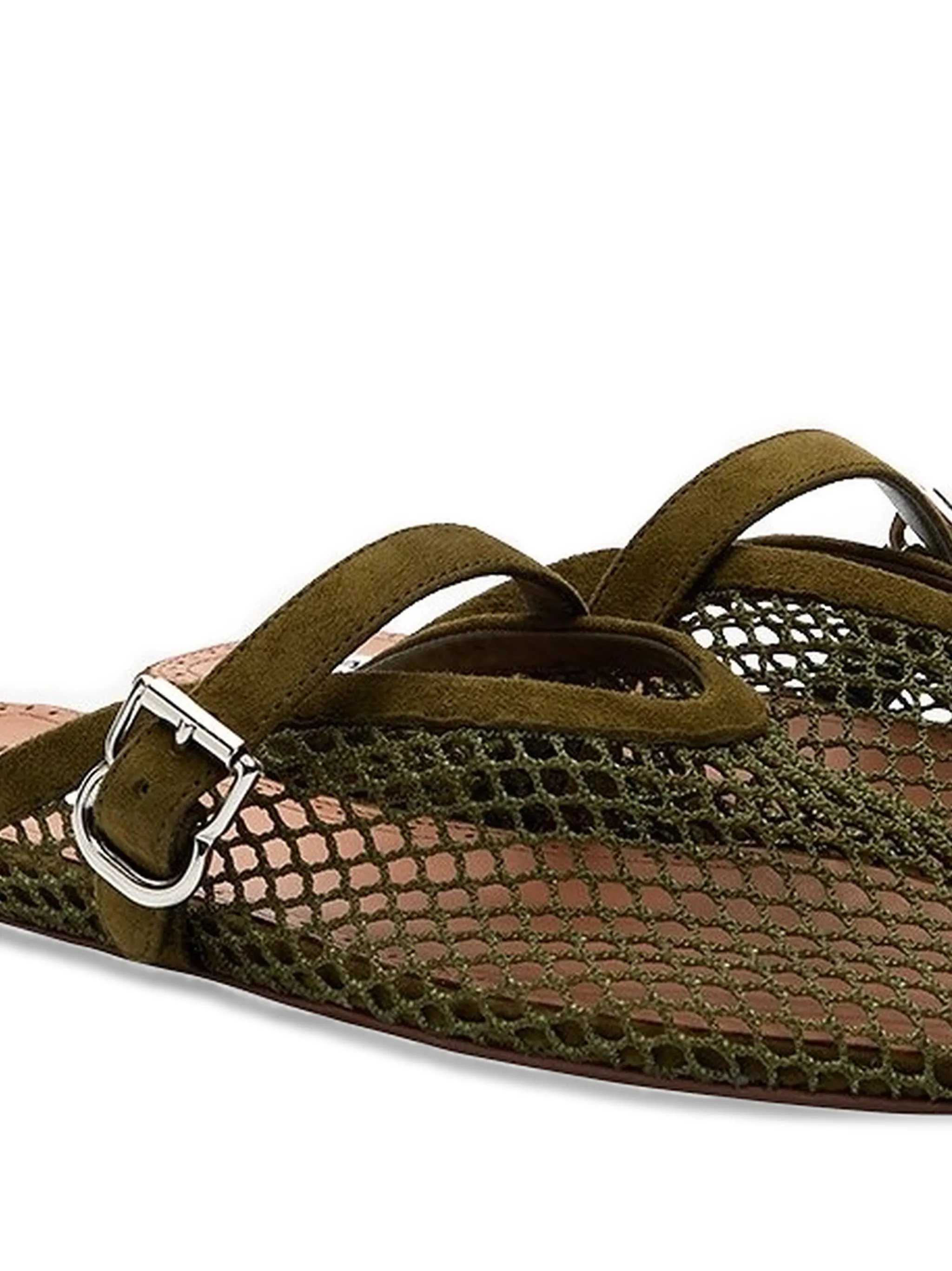 fishnet buckled mules