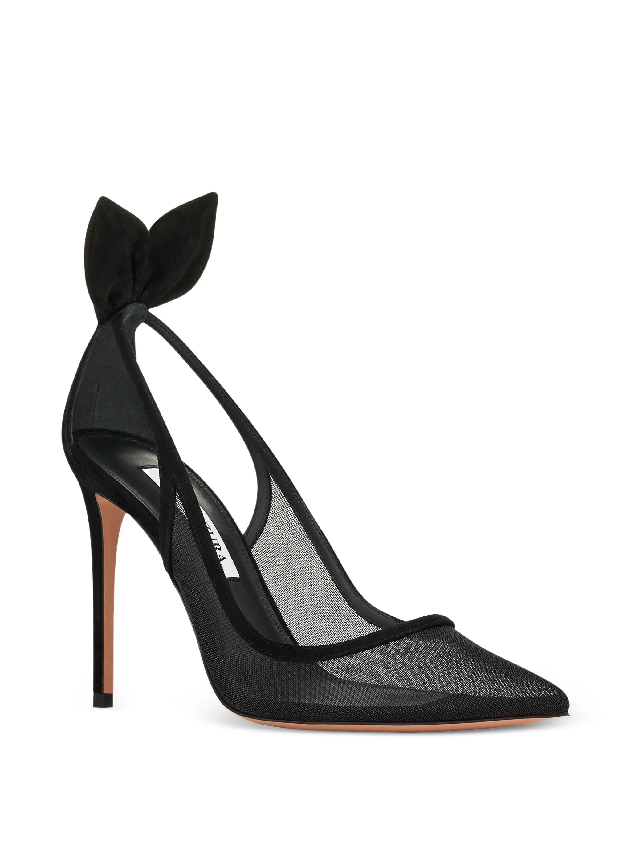 Bow Tie mesh heeled pumps