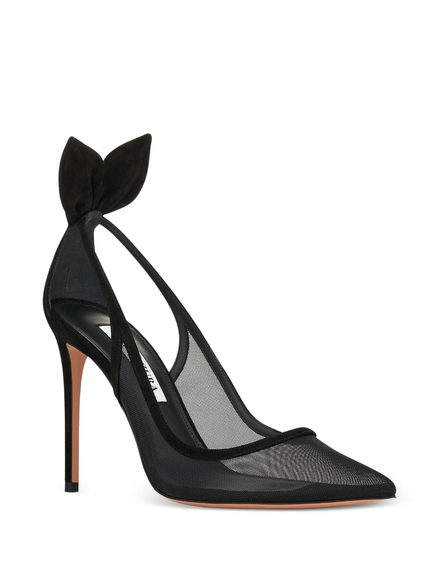 Bow Tie mesh heeled pumps