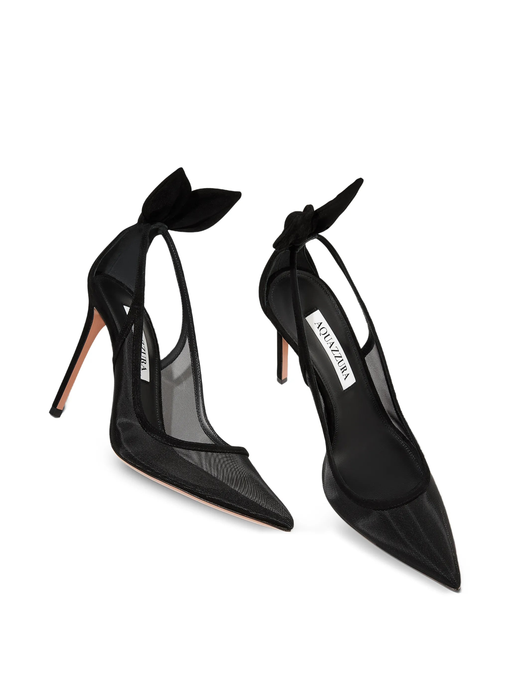 Bow Tie mesh heeled pumps
