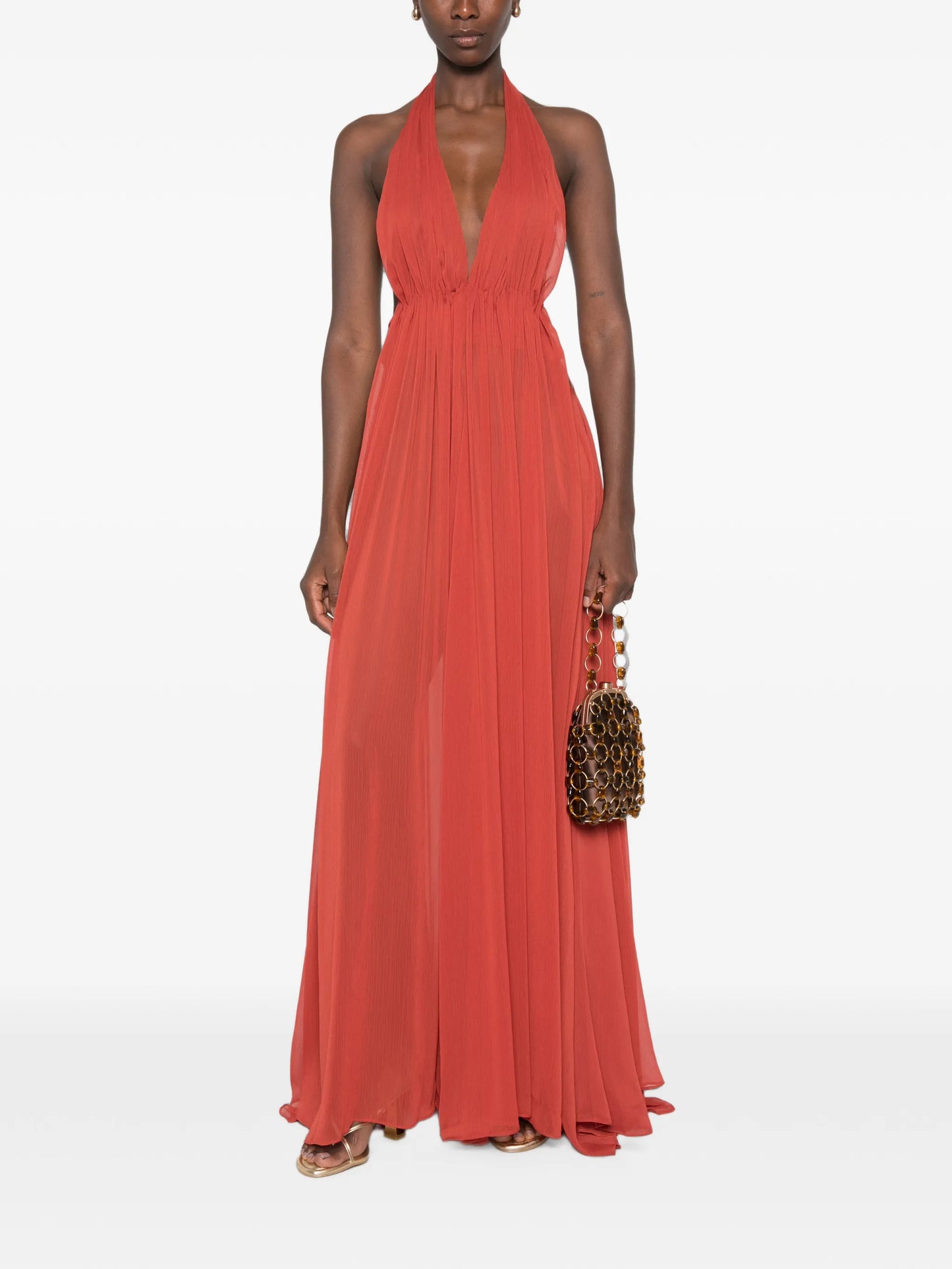 Florence halterneck pleated maxi dress