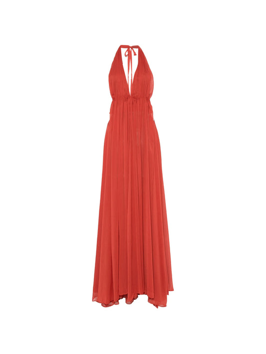 Florence halterneck pleated maxi dress