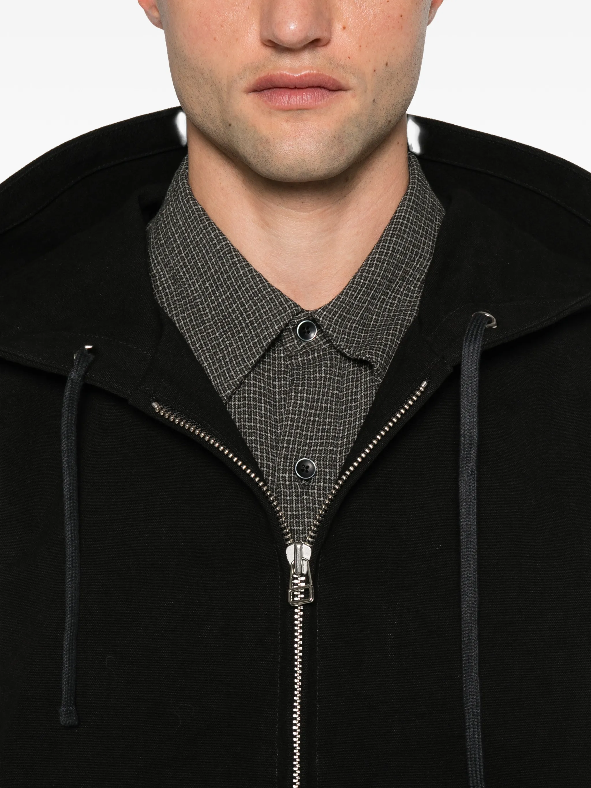 drawstring-hood zip-up jacket