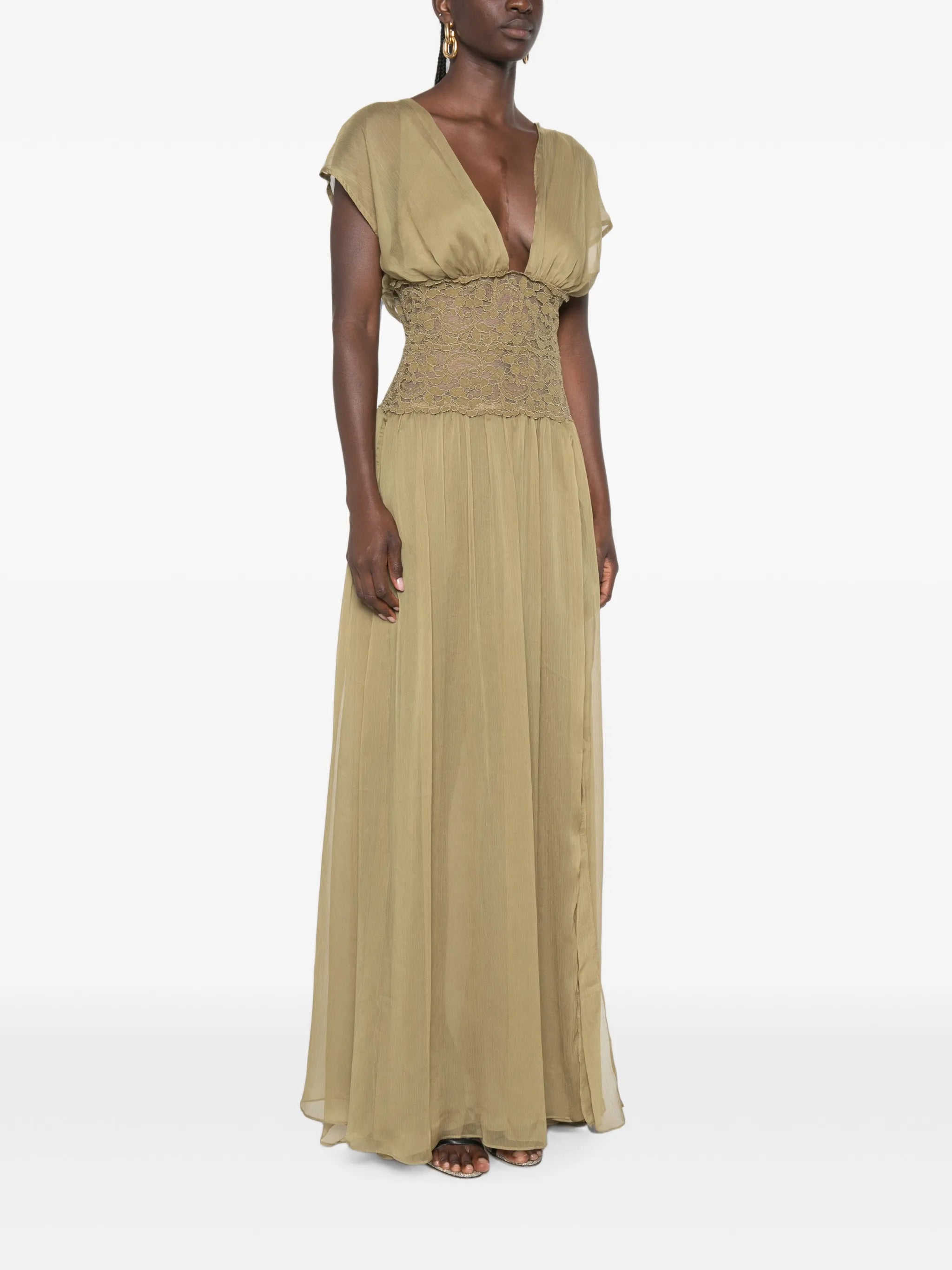 Mary Jane lace-panelled maxi dress