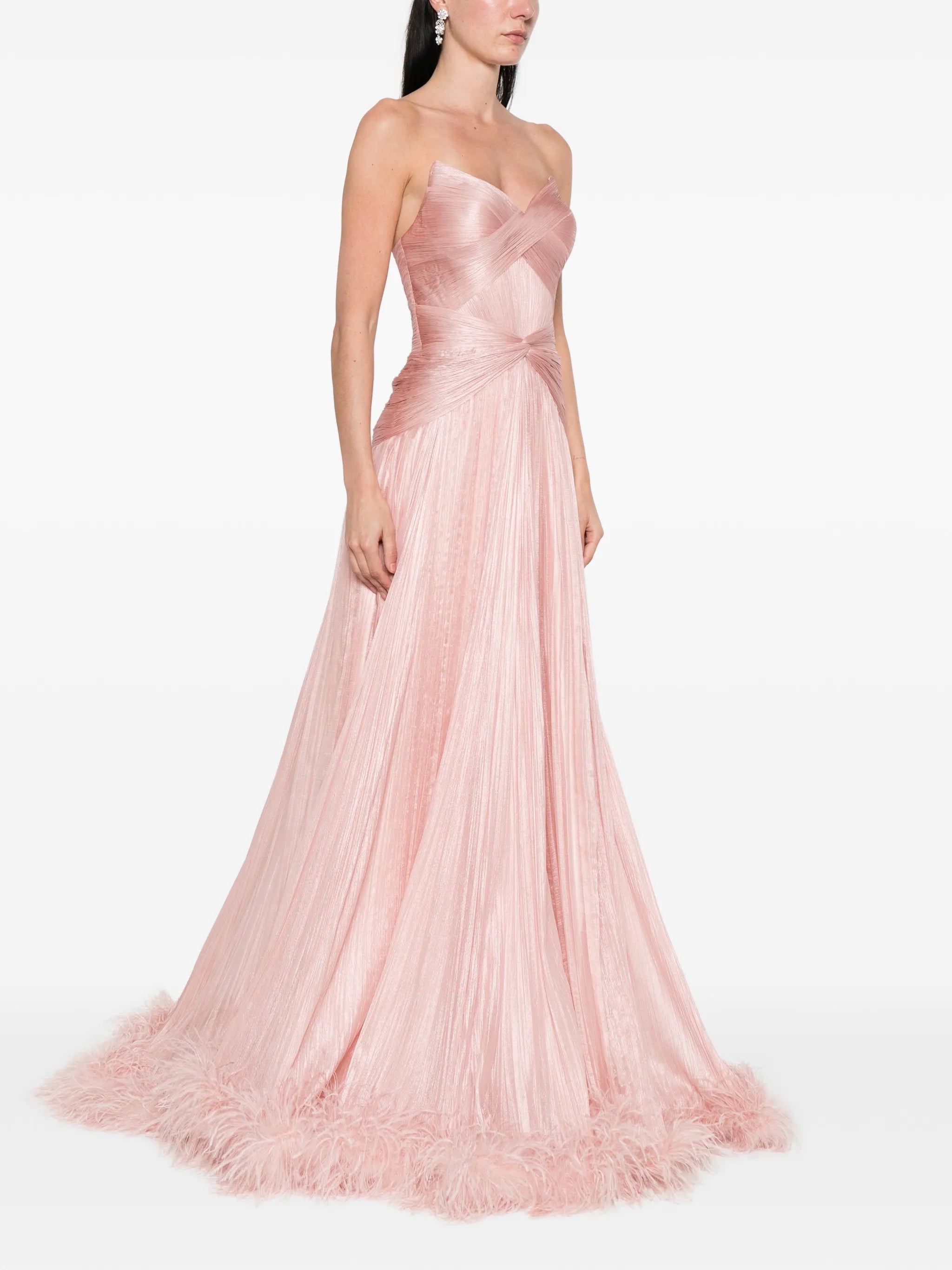 Mikael feather-trim maxi dress
