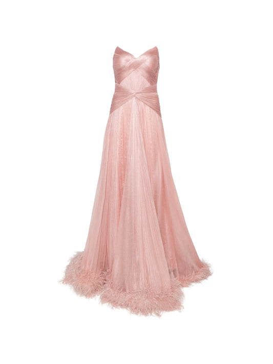 Mikael feather-trim maxi dress
