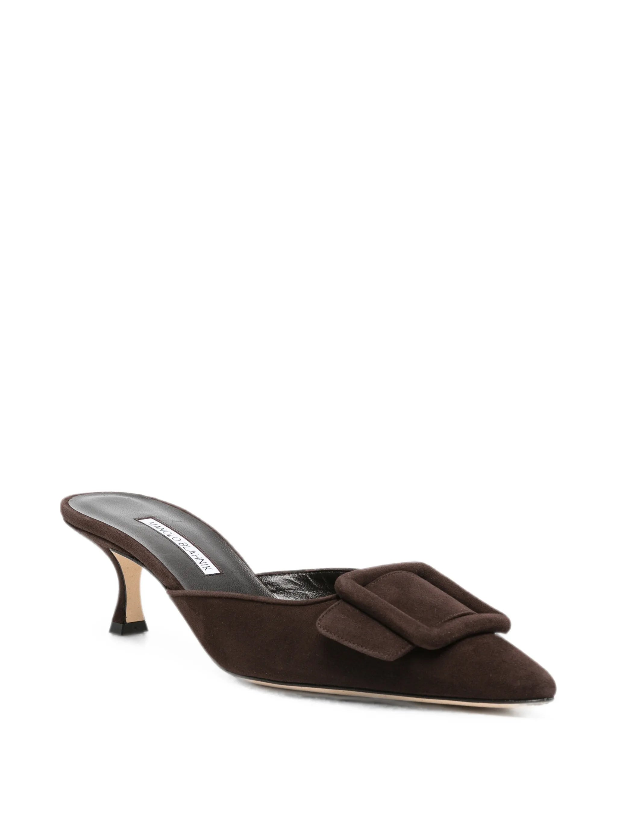 Maysale brown suede buckle mules