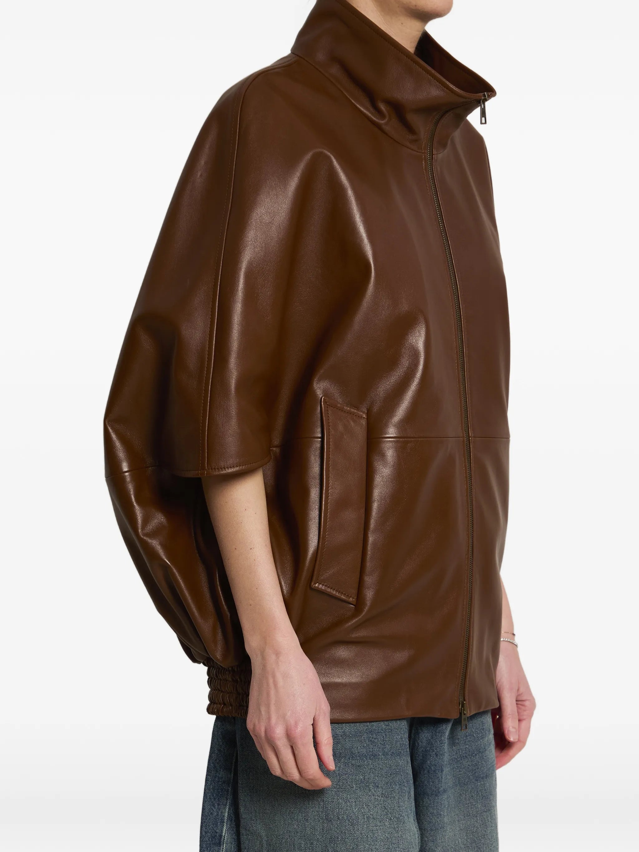 Cooon high-collar bomber leather jacket