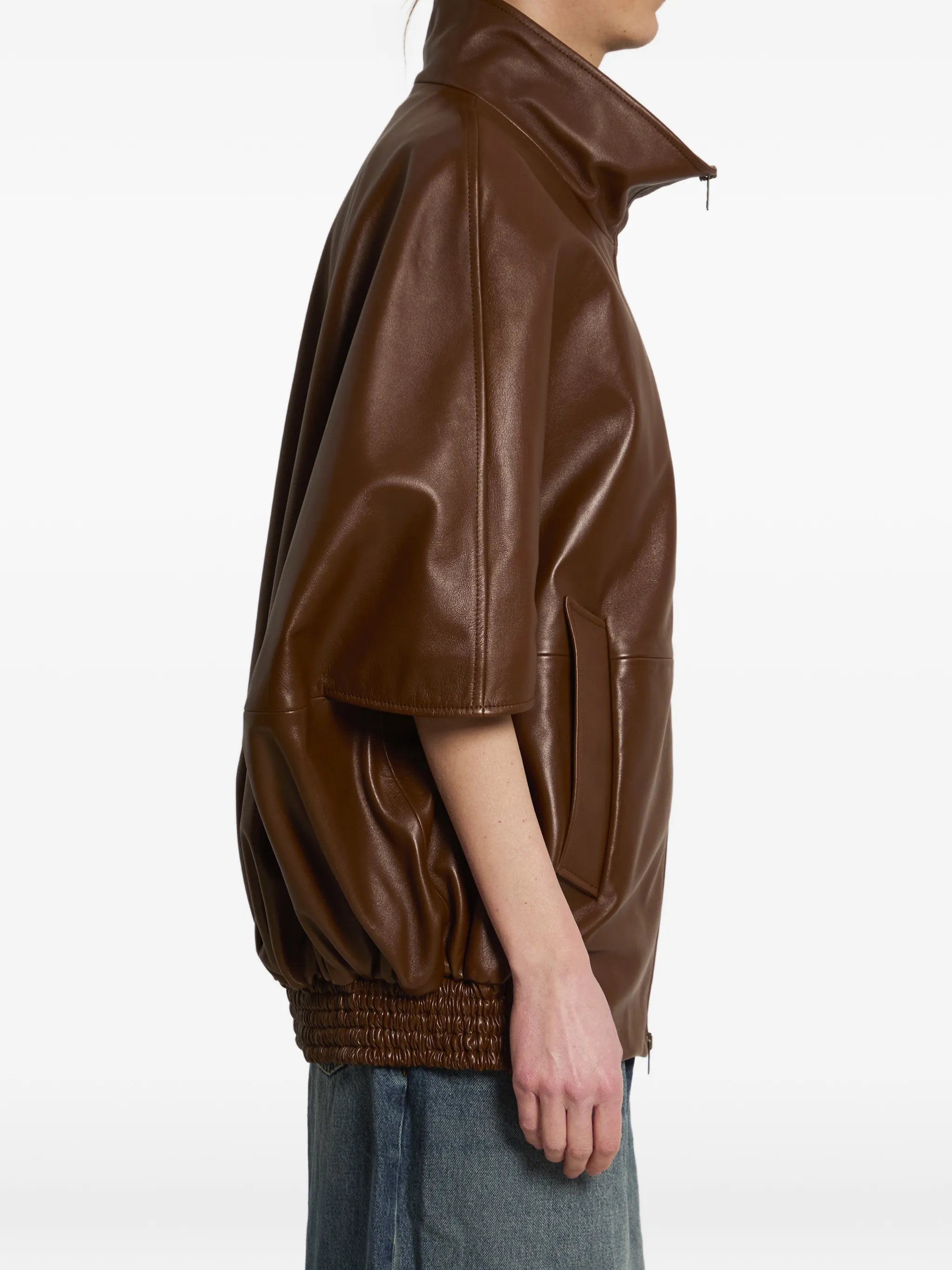 Cooon high-collar bomber leather jacket