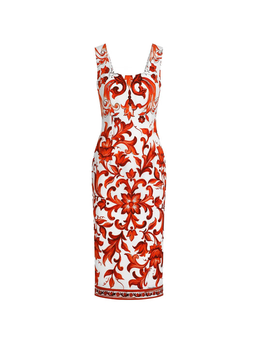 Majolica-print charmeuse dress