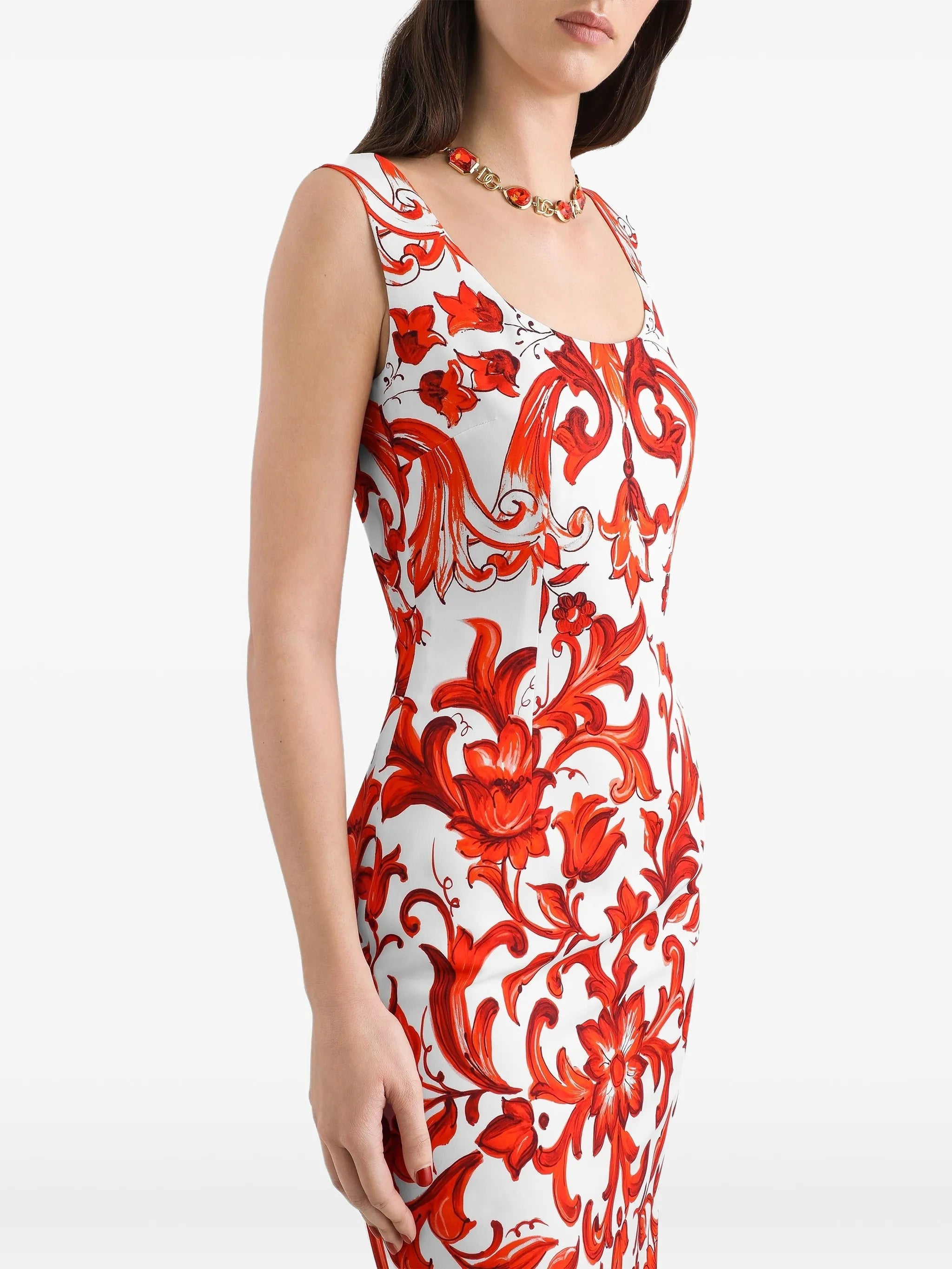 Majolica-print charmeuse dress