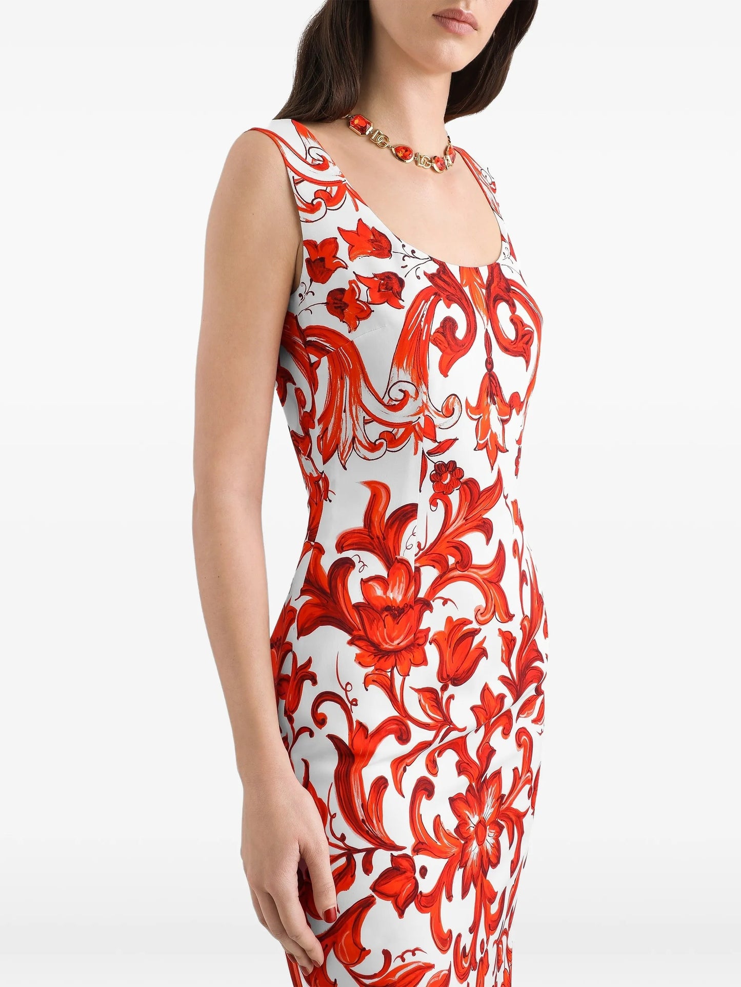 Majolica-print charmeuse dress