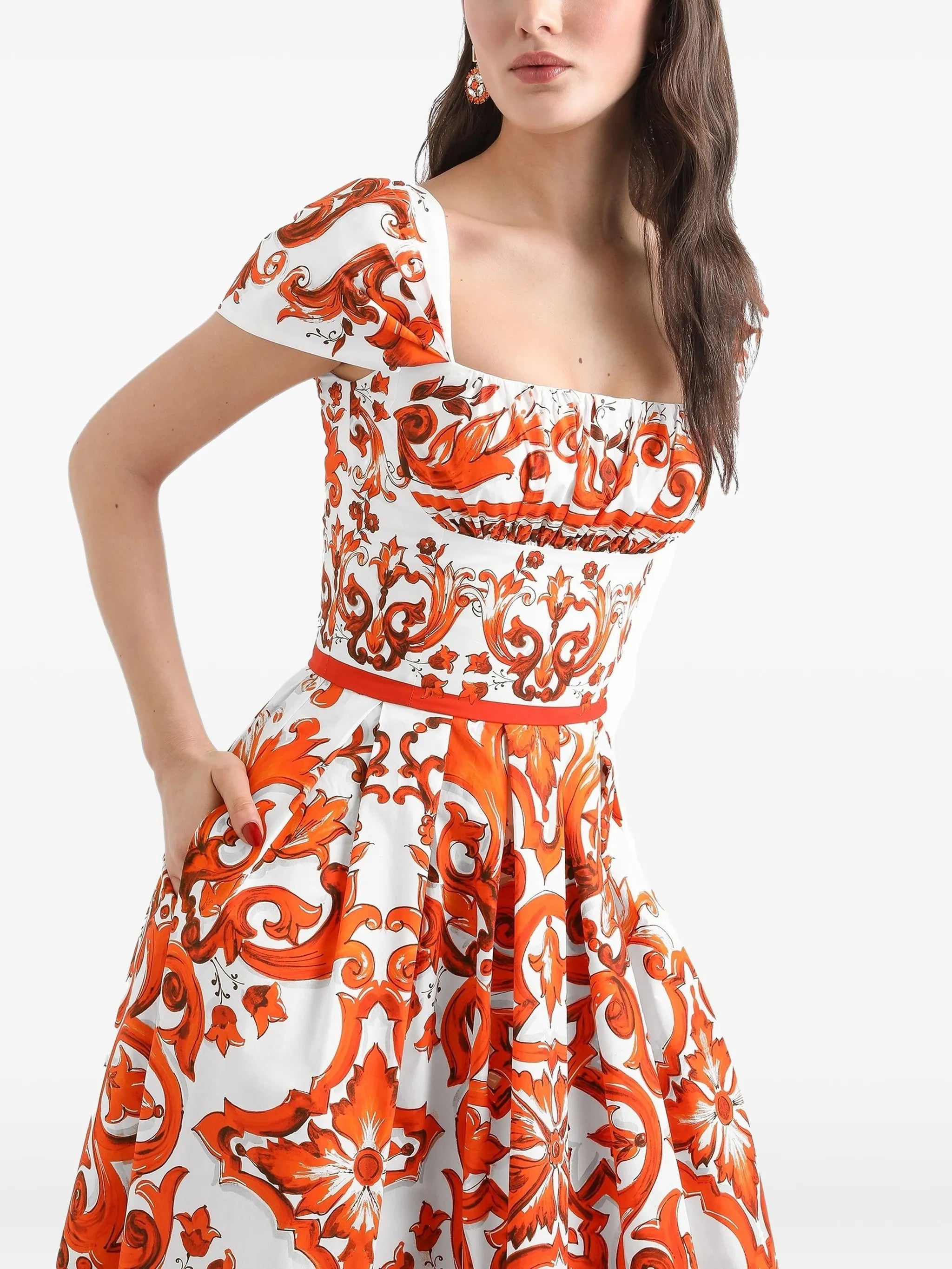 Majolica-print poplin dress