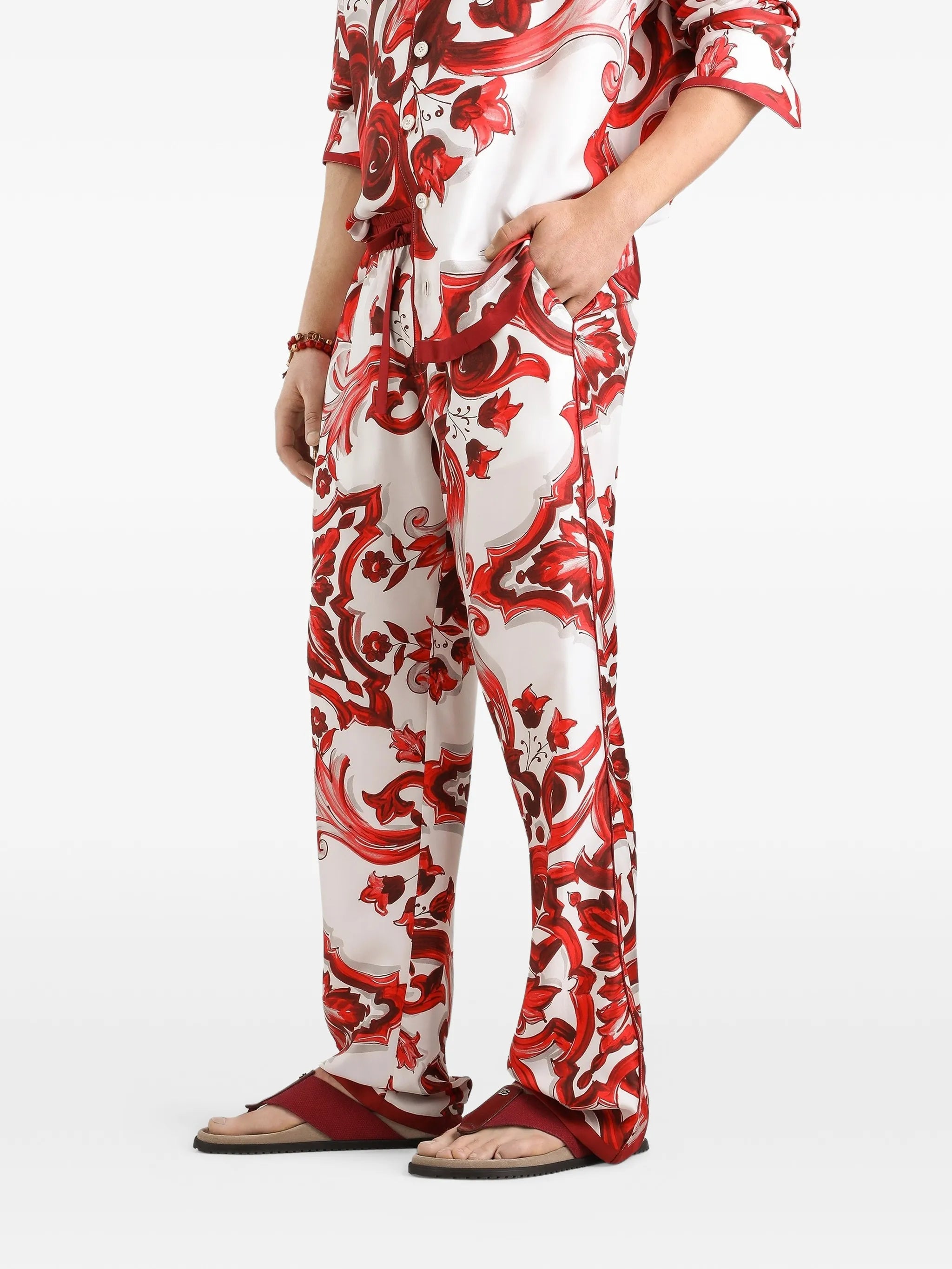 Majolica-print twill vanity trousers