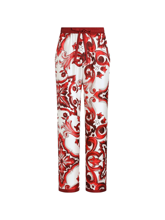 Majolica-print twill vanity trousers
