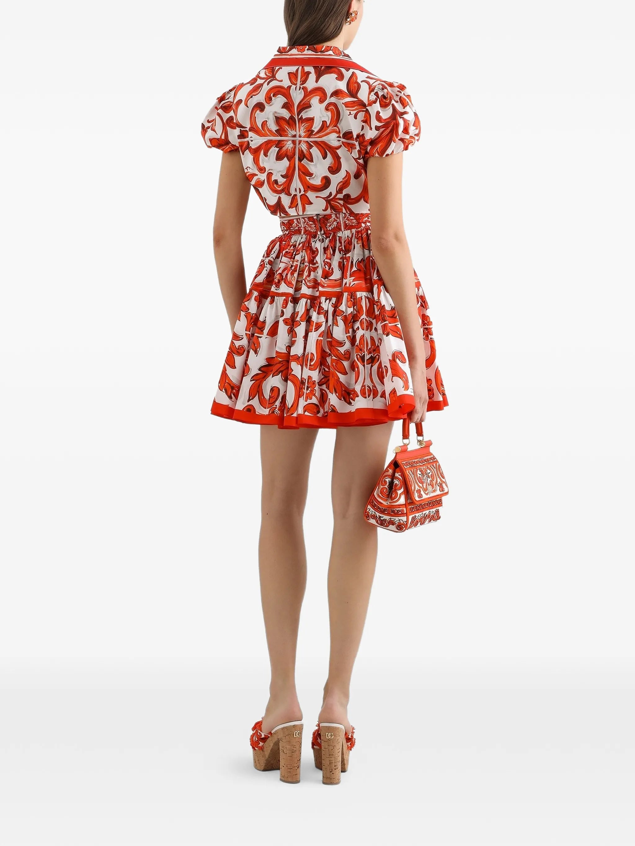 Majolica-prints short-sleeved top