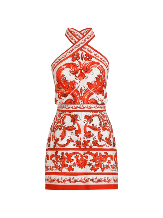 Majolica-print poplin dress
