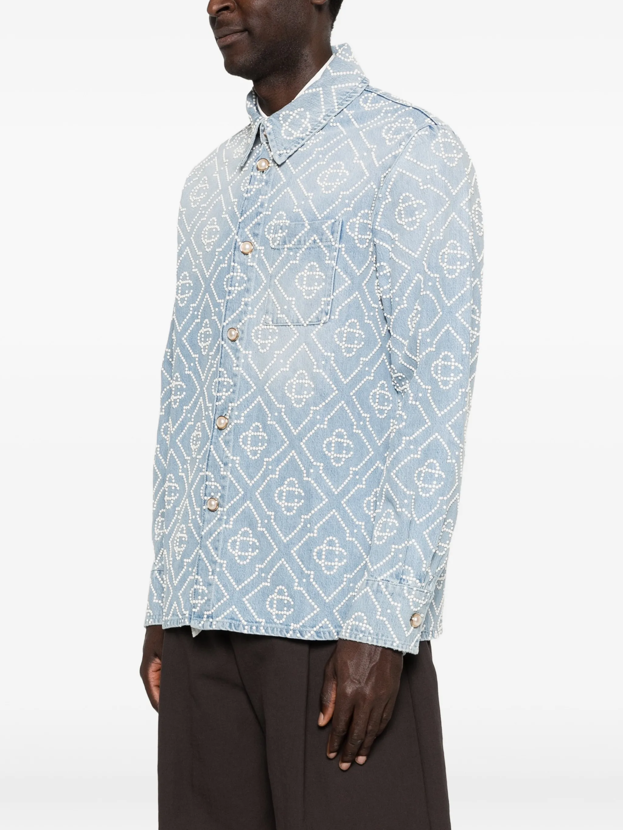 pearl monogram long-sleeve denim shirt