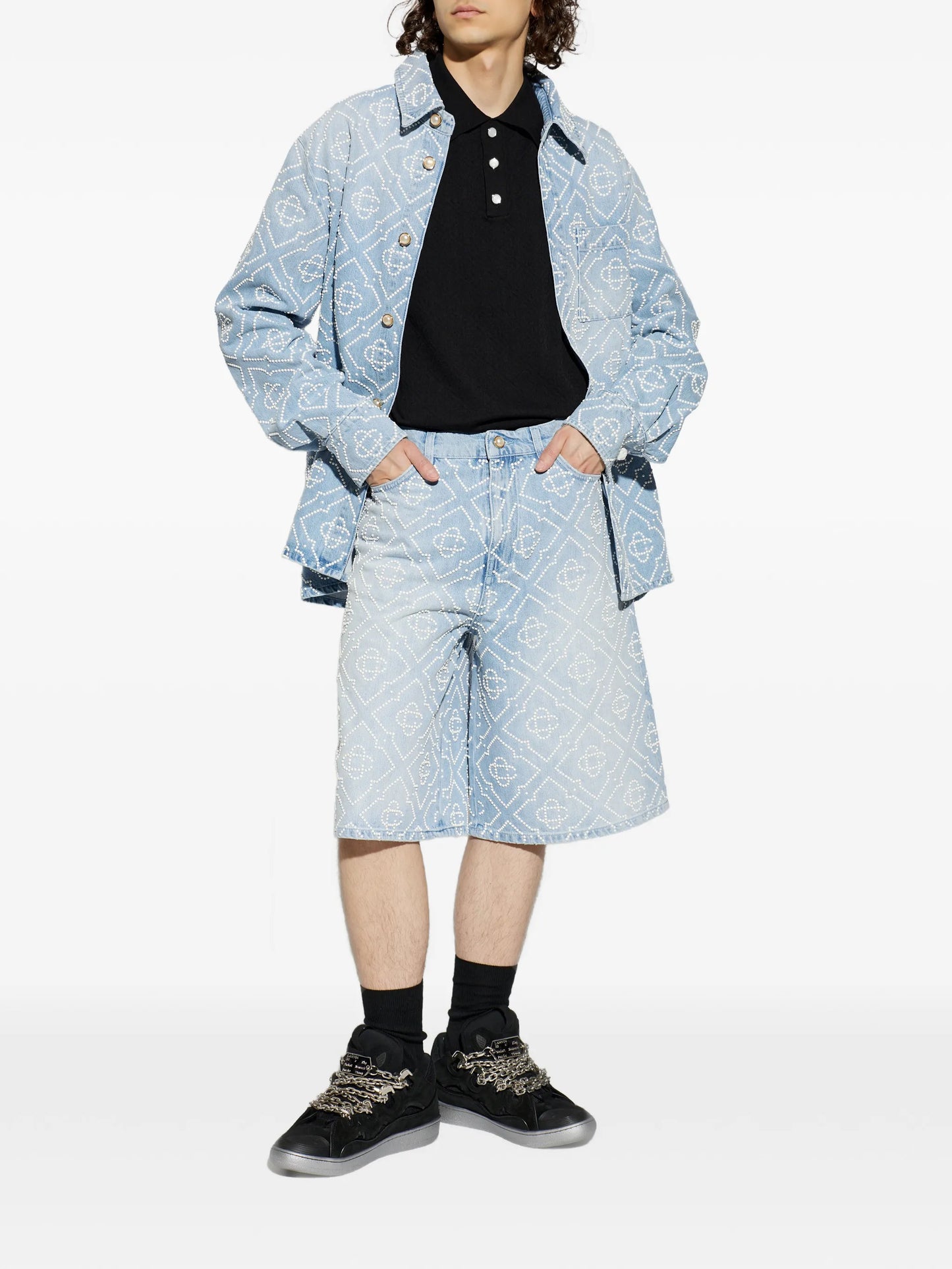 pearl-monogram denim shorts