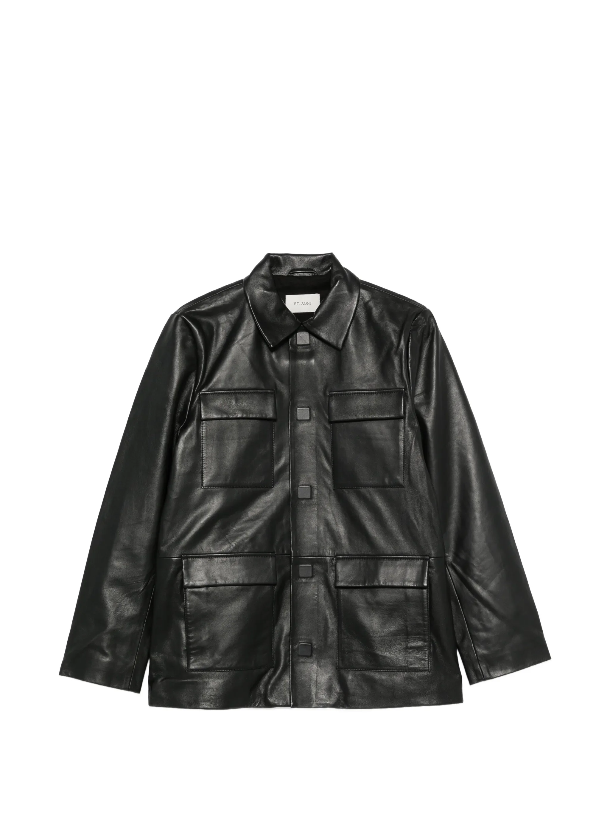 flap-pocket leather jacket