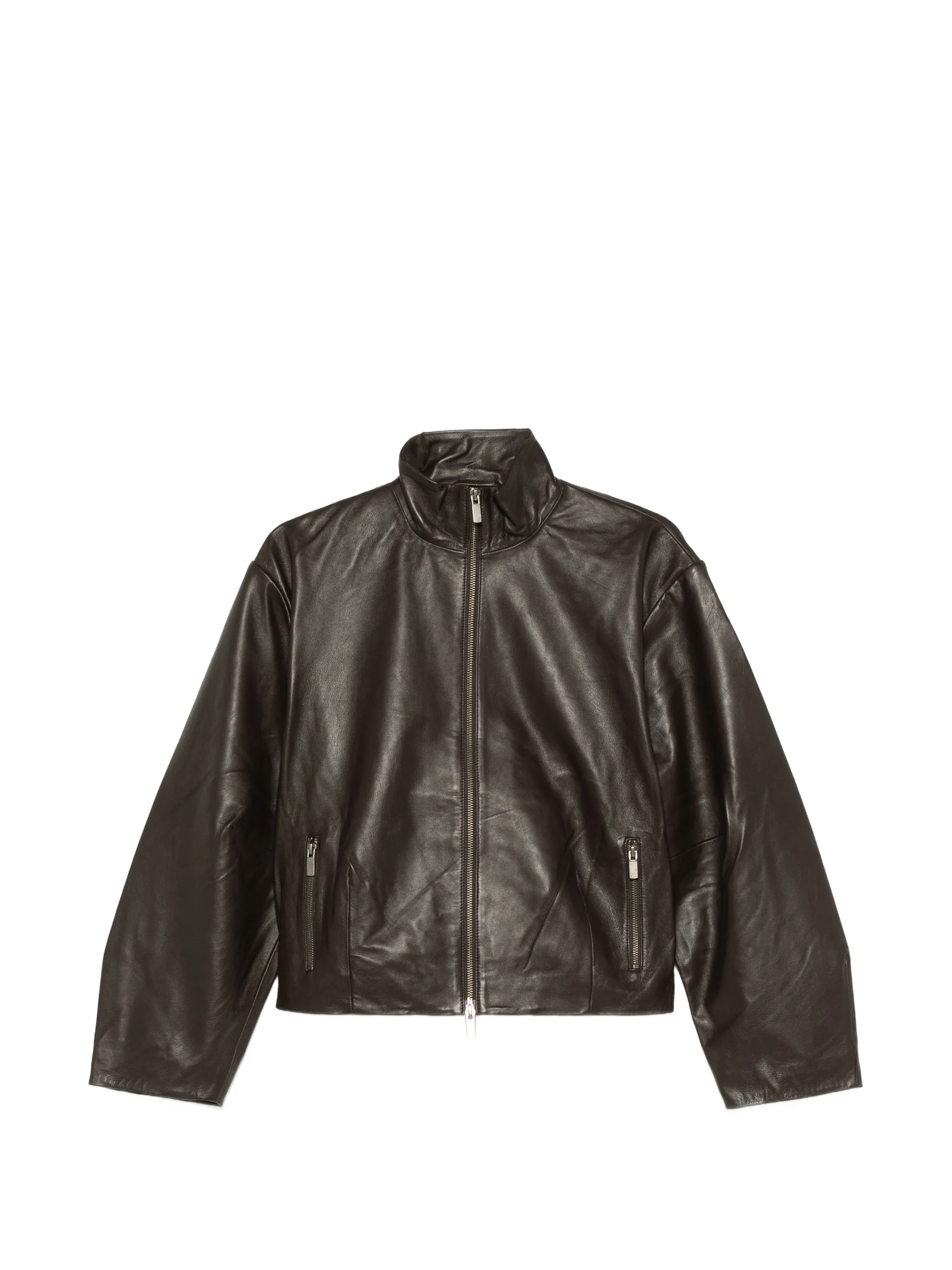 cocoon zip leather jacket - chocolate