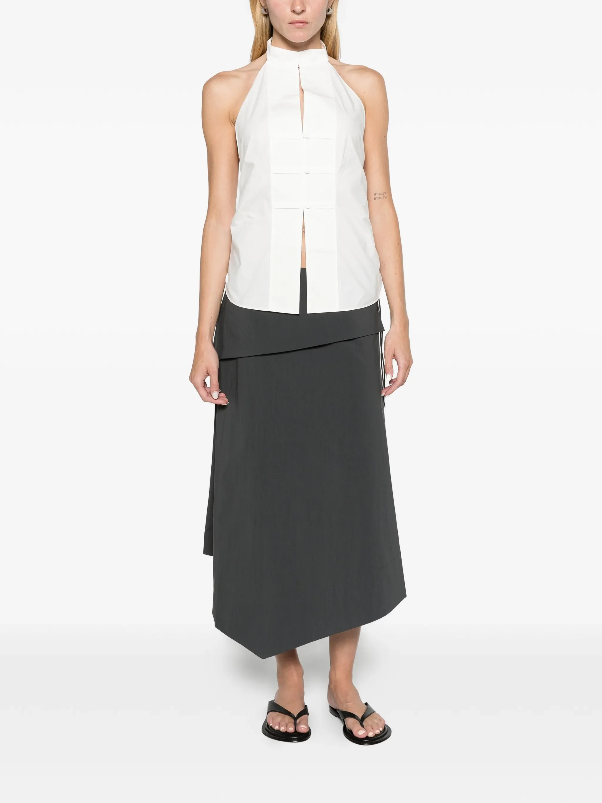 button-detail halter top - off white