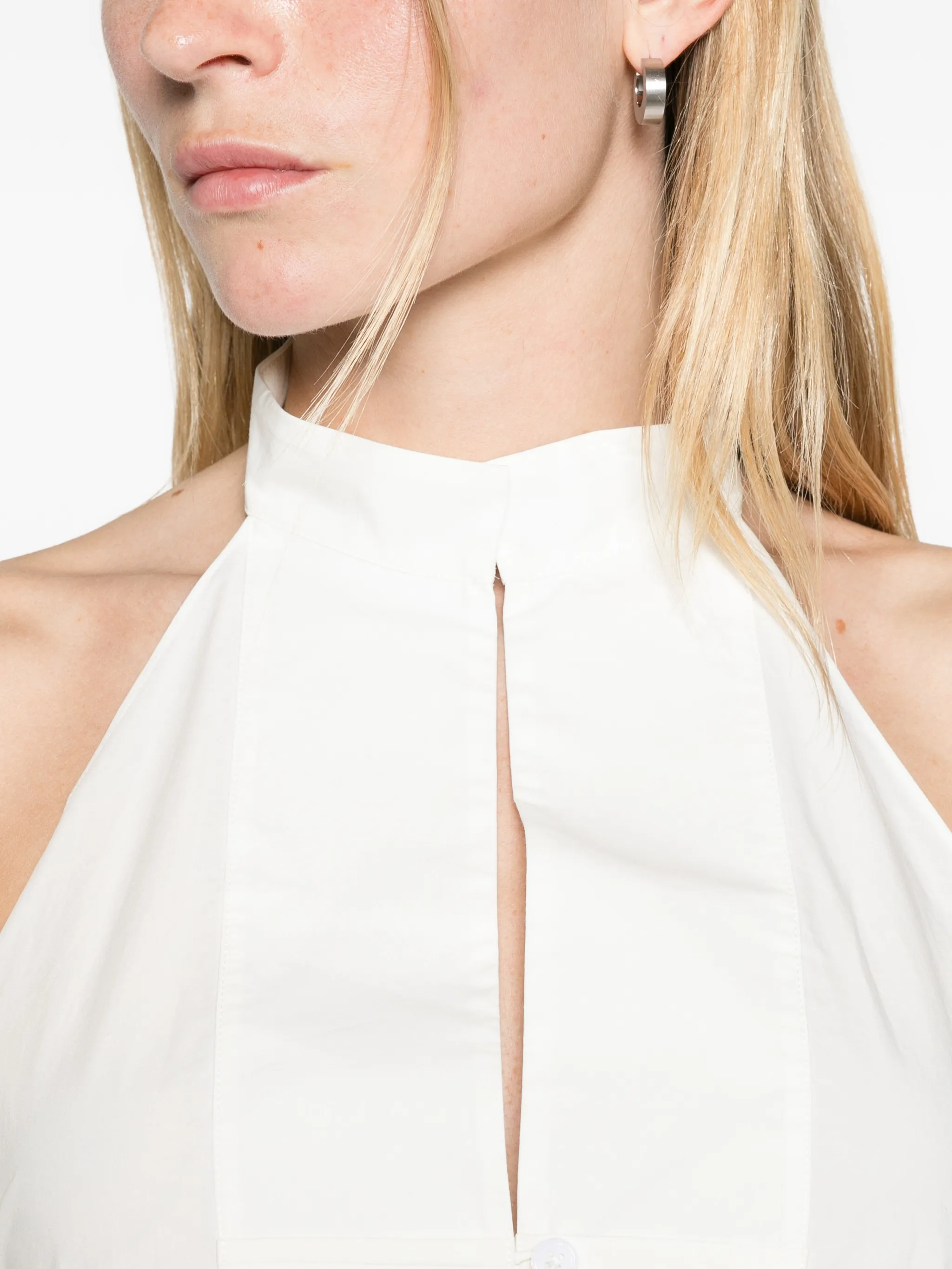button-detail halter top - off white