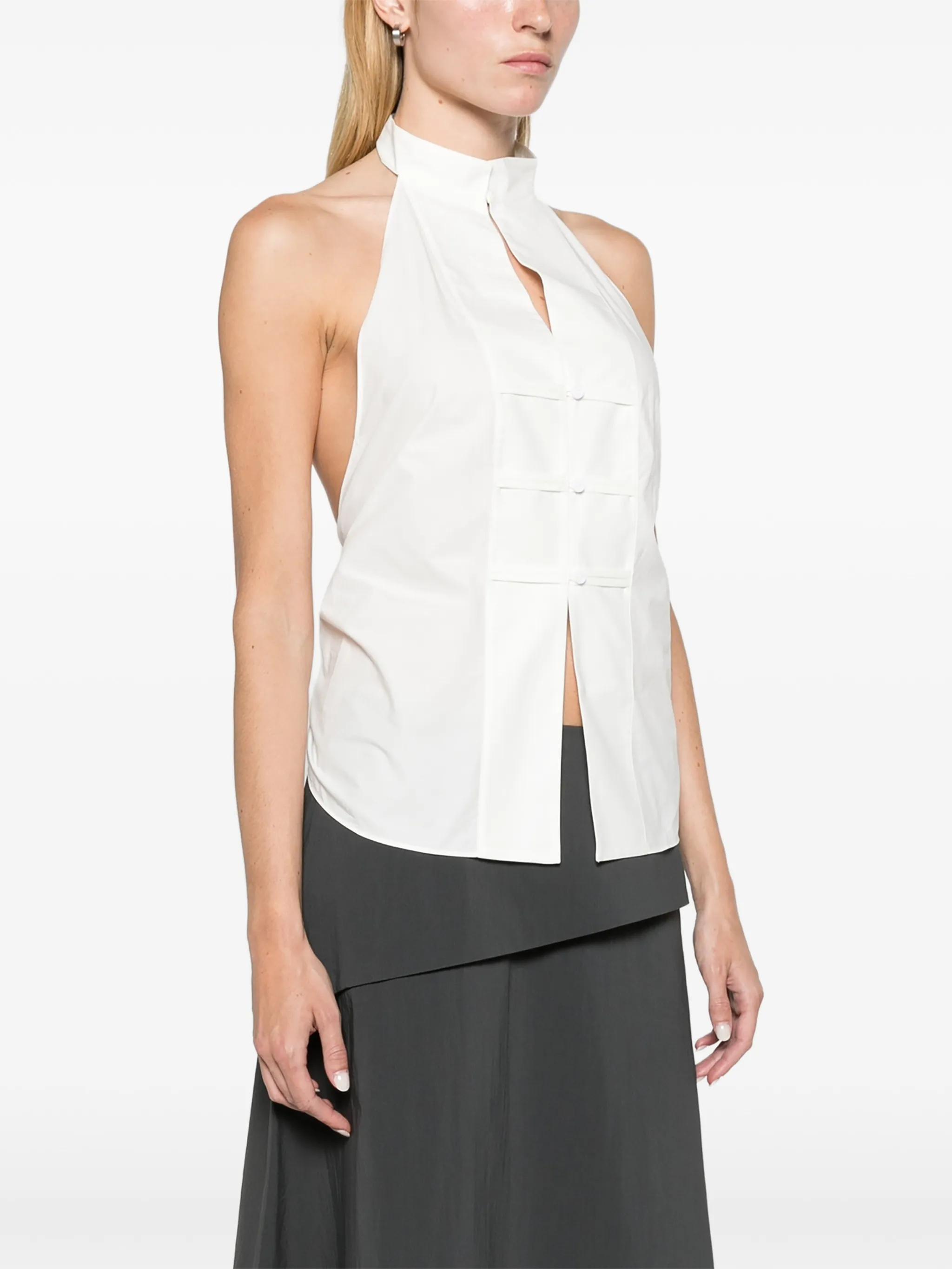 button-detail halter top - off white