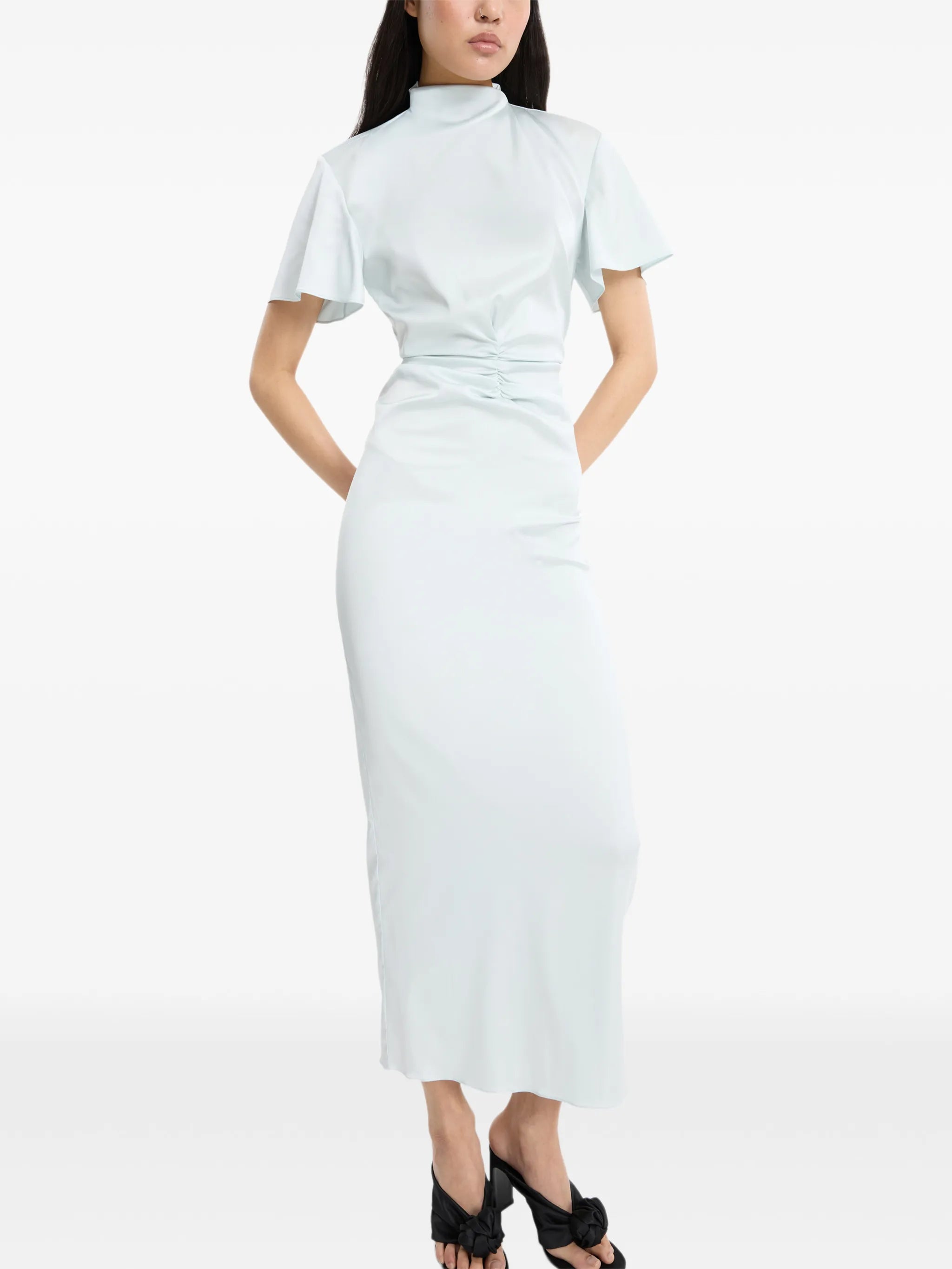 gathered midi dress
