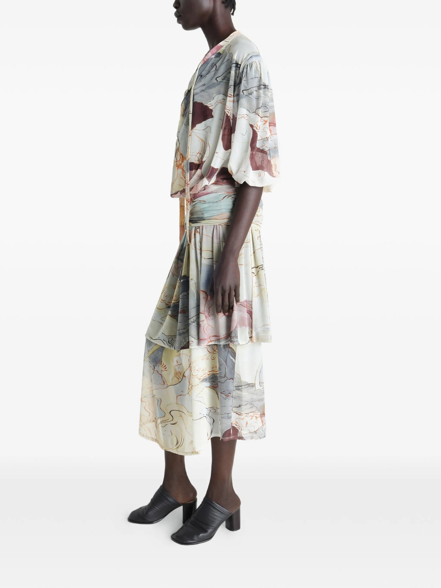 draped floral print dress