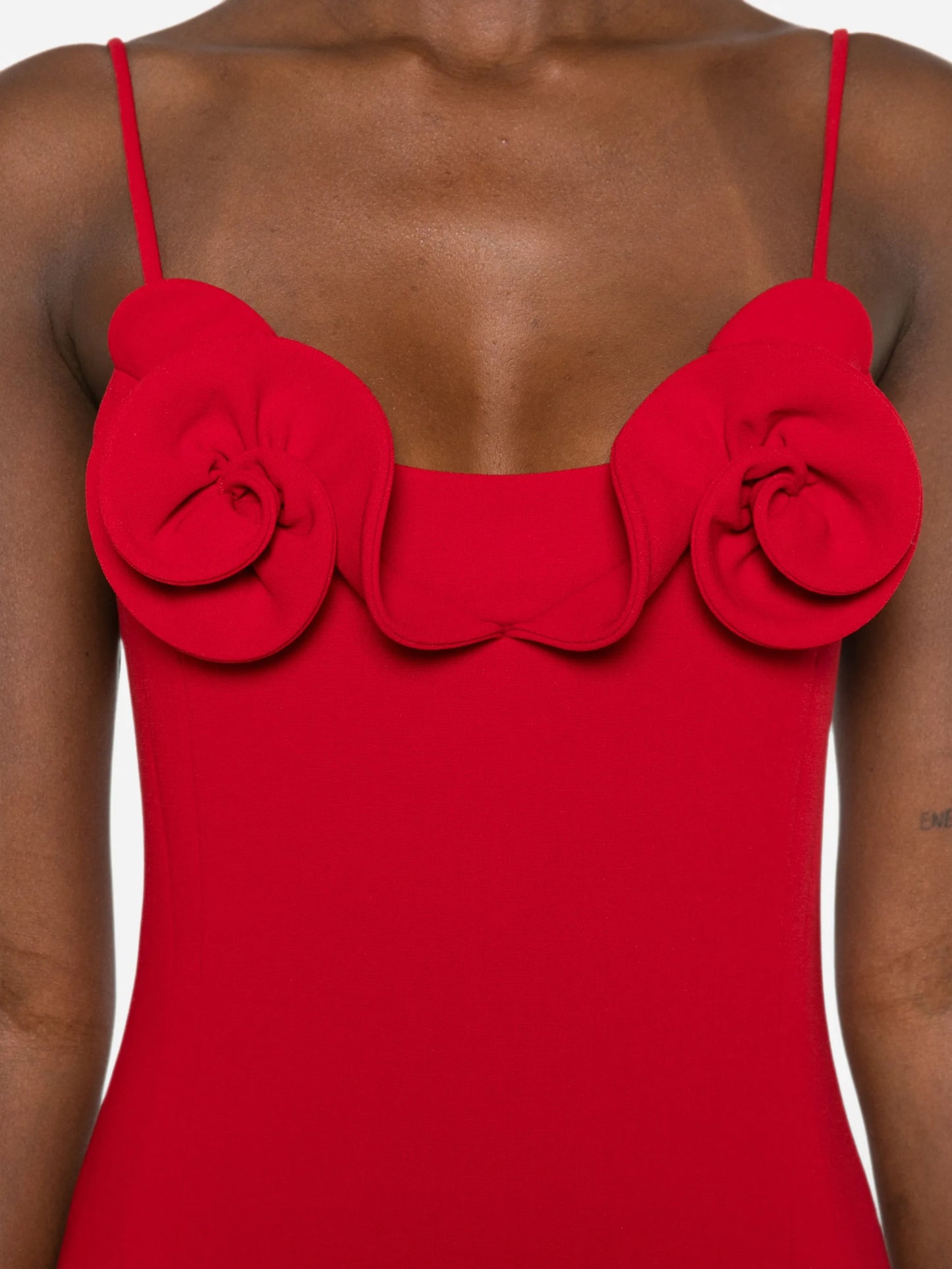 floral-applique spaghetti-strap midi dress