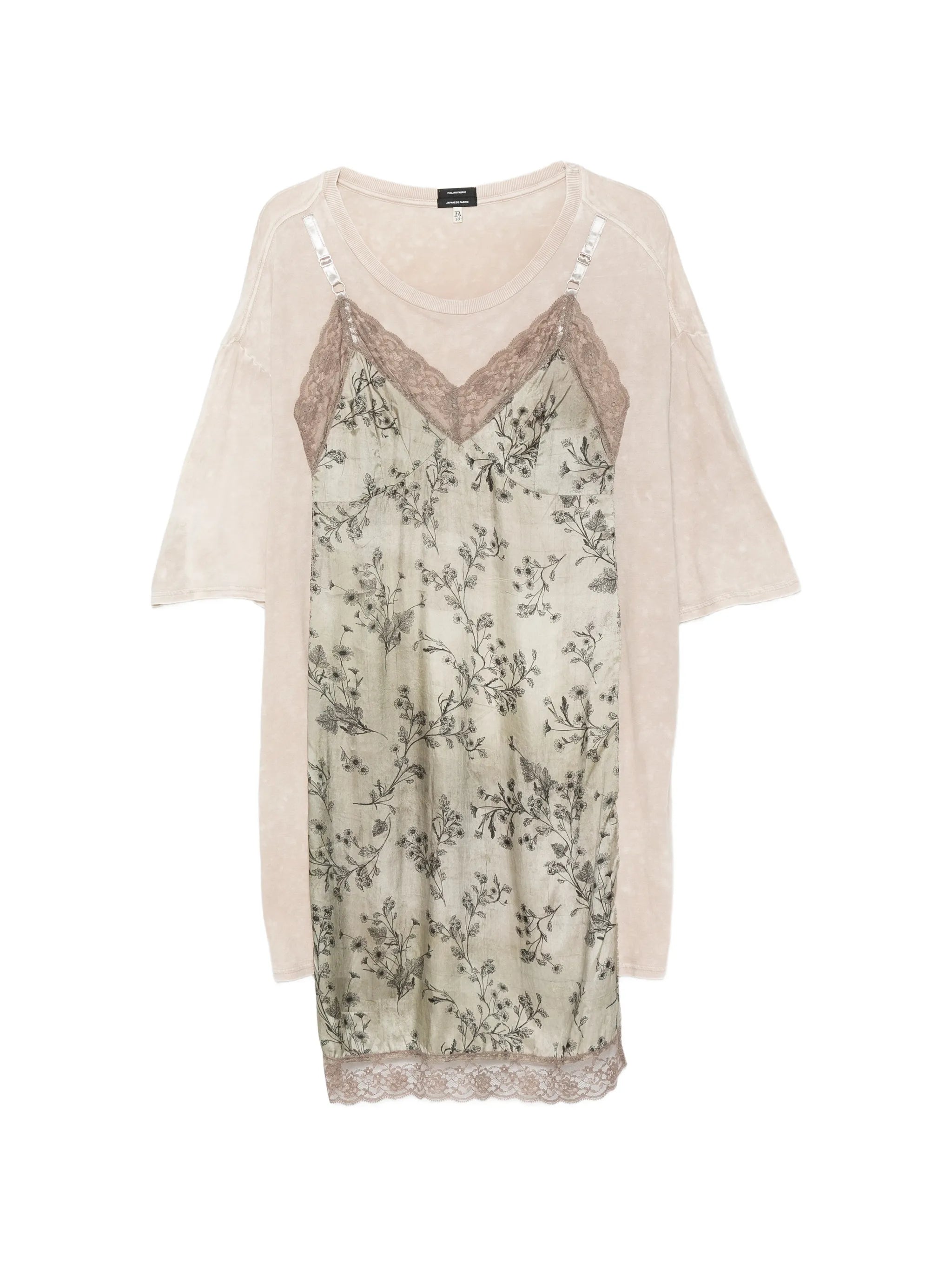 floral-print lace-trim mini dress