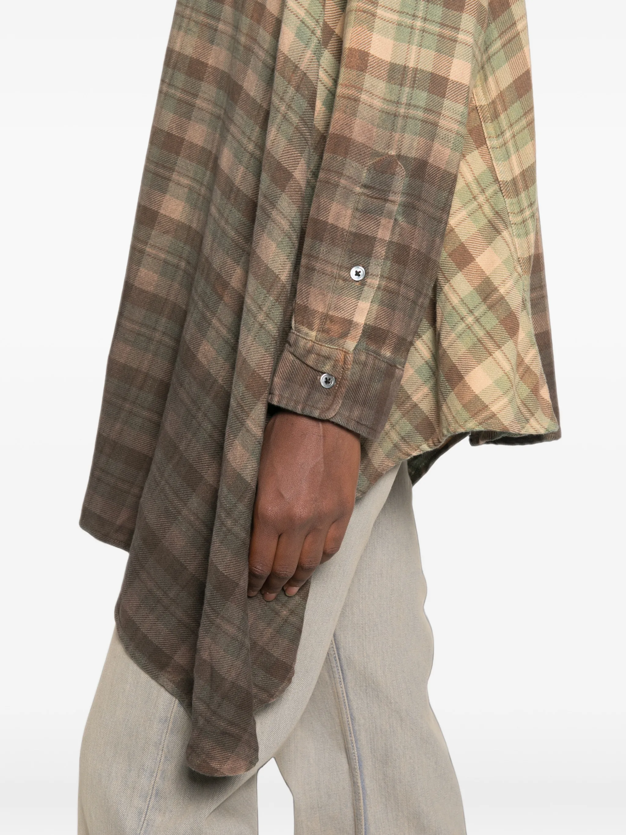 Draped Front Shirt khaki to brown ombre plaid