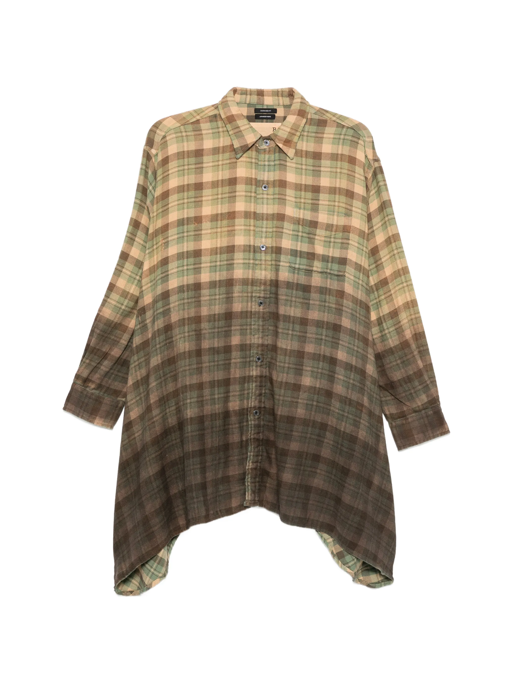 Draped Front Shirt khaki to brown ombre plaid