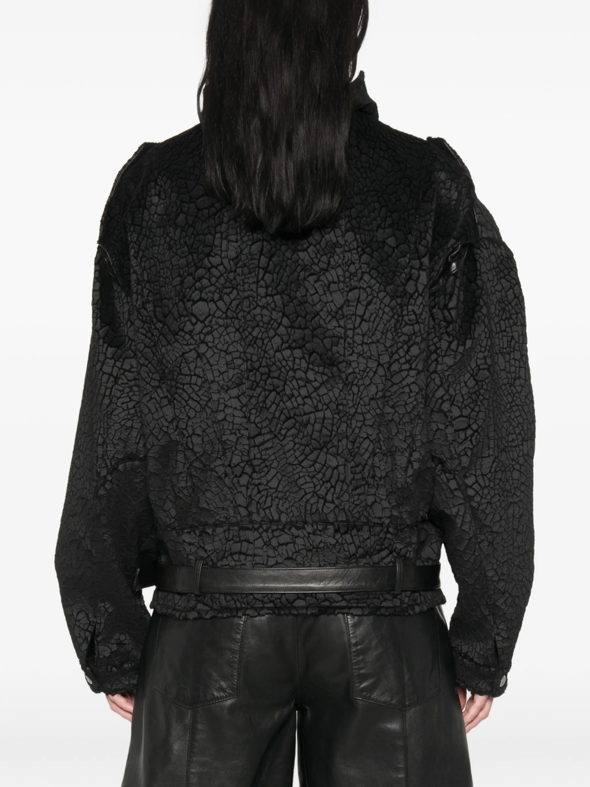 crackled-effect belted jacket