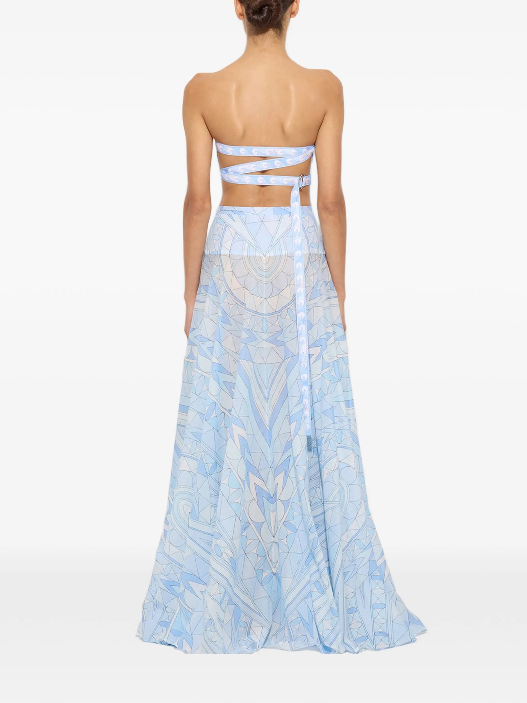 Manuba geometric-print strapless long skirt