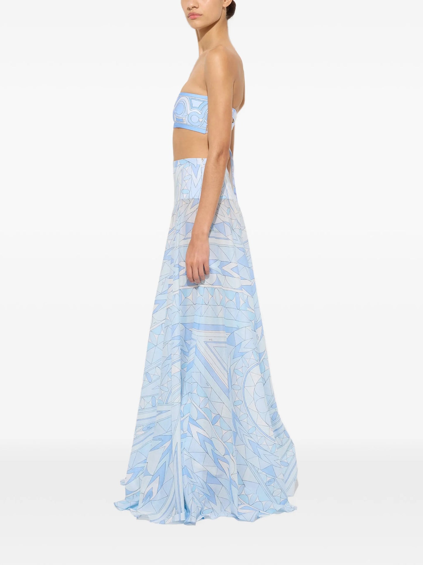 Manuba geometric-print strapless long skirt