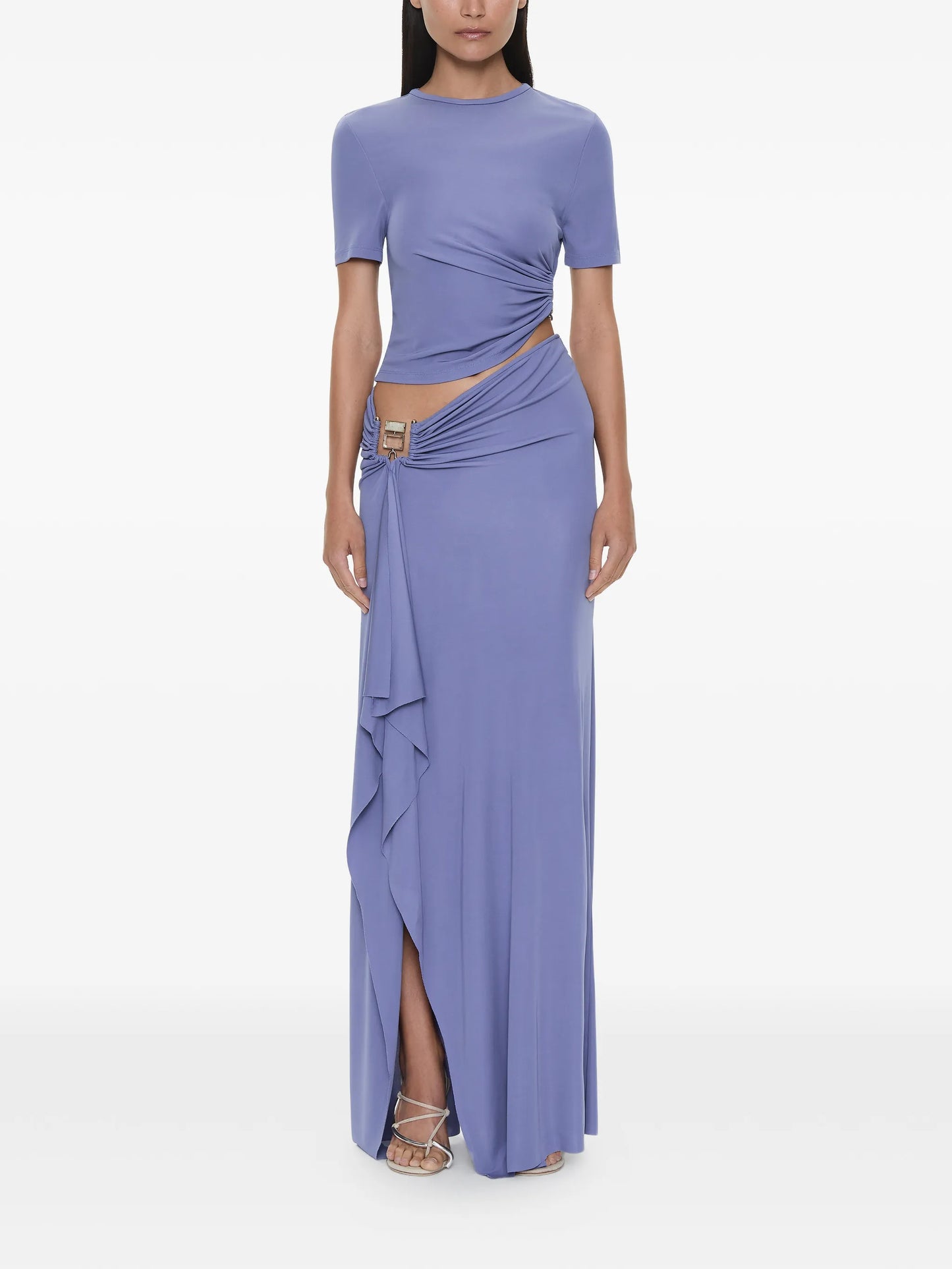 buckle cascade maxi skirt