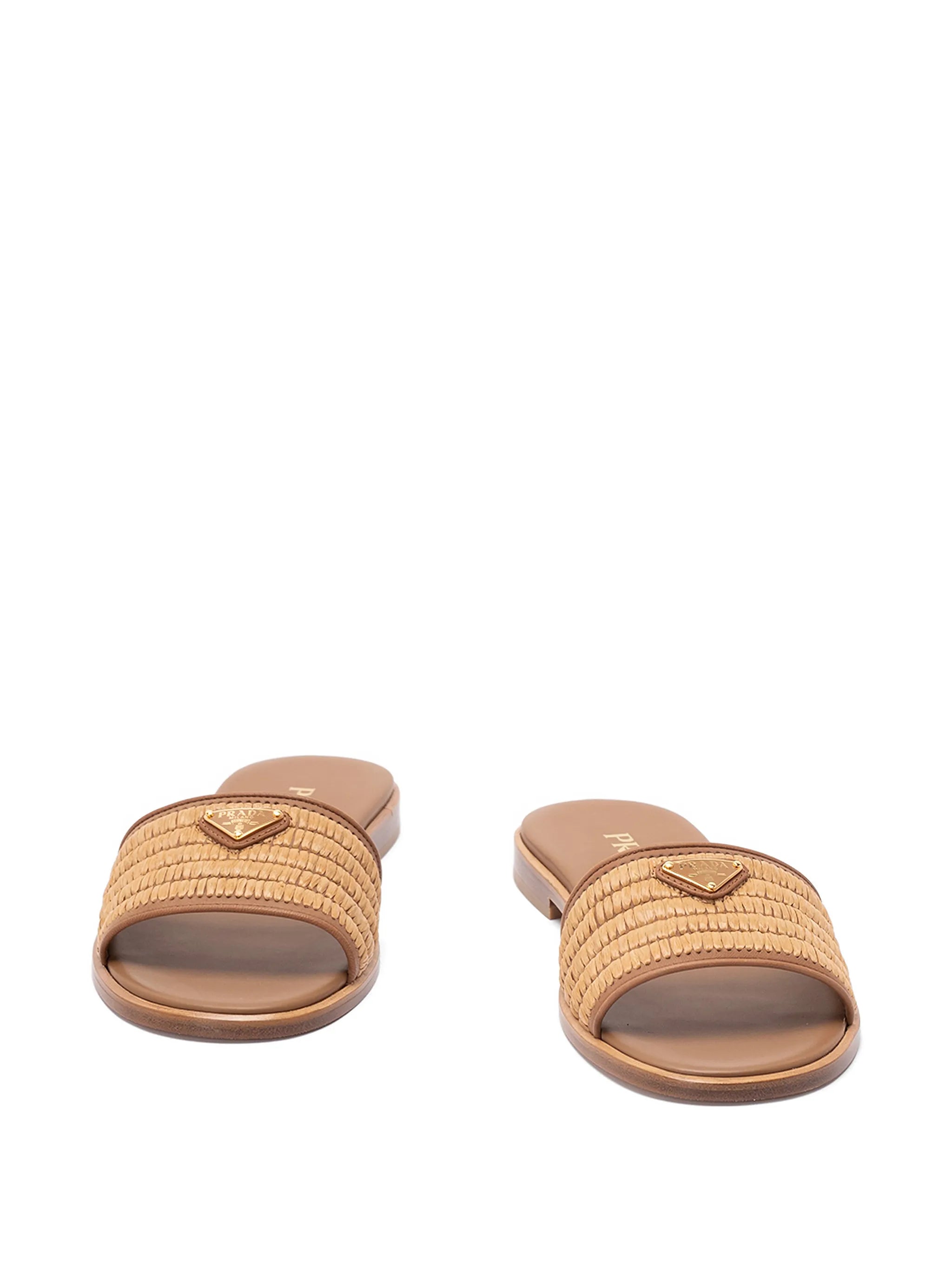 crochet-detail leather slides