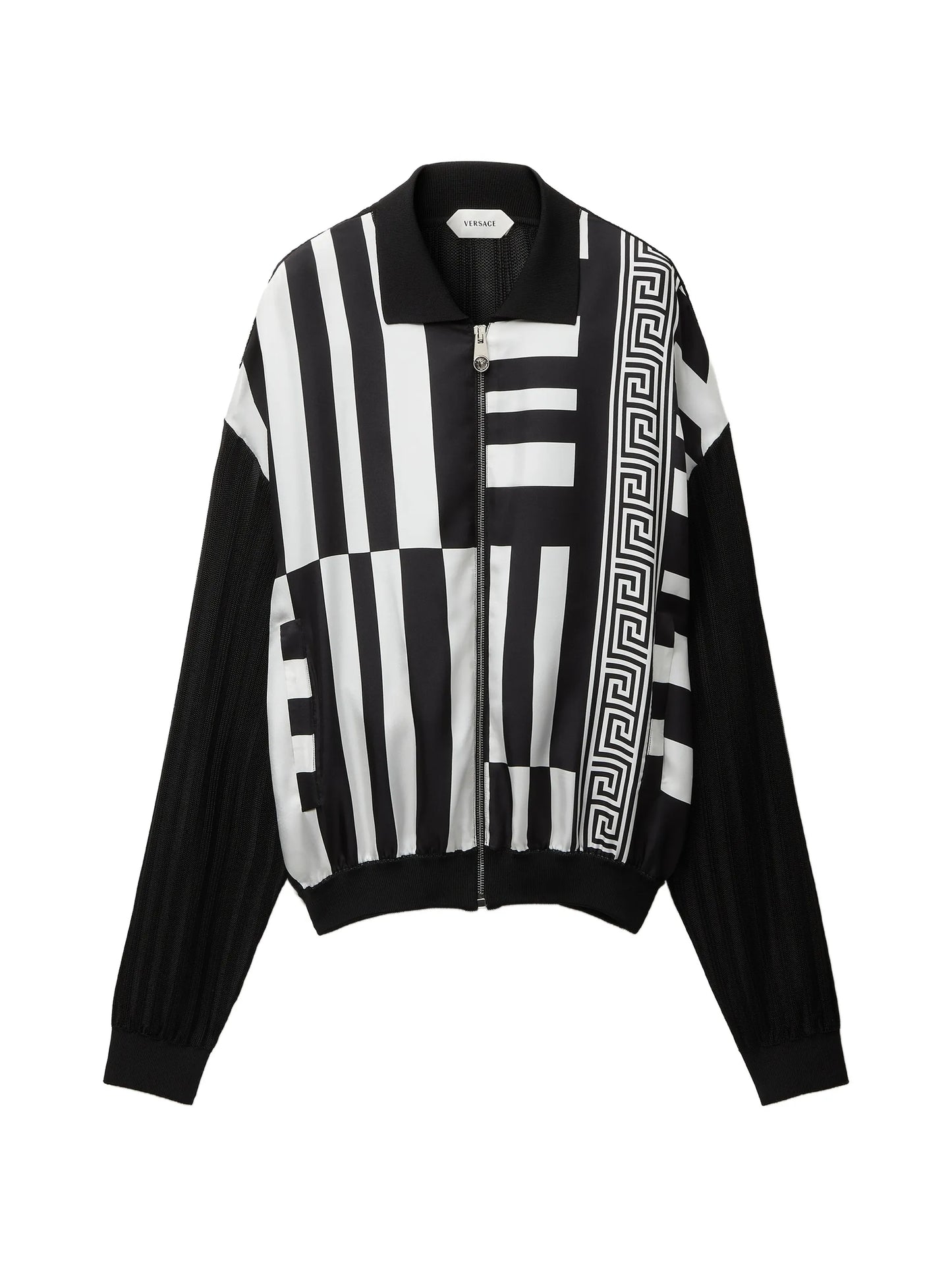 printed silk inserts knit zip cardigan
