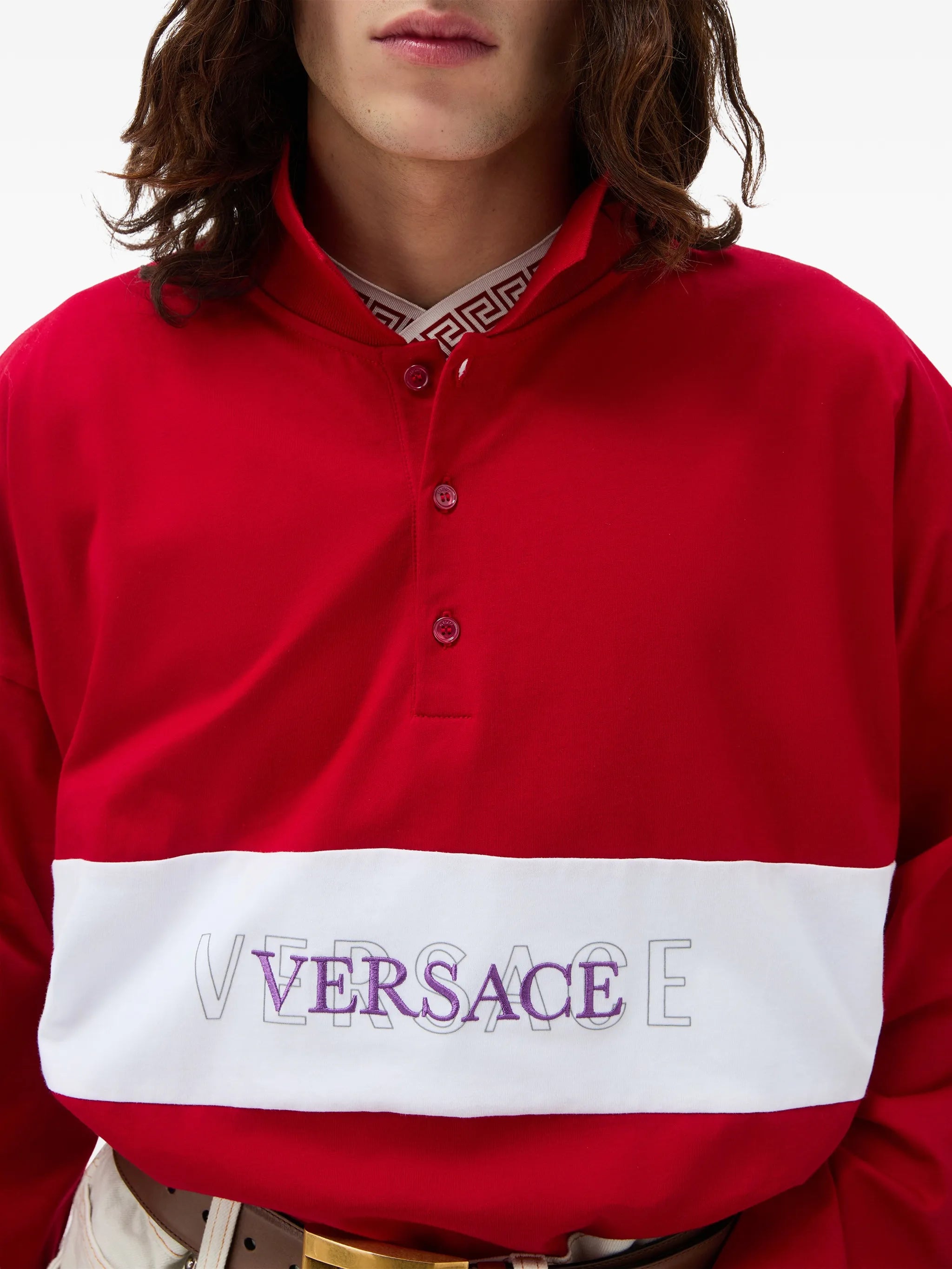 embroidered-logo intarsia cotton-jersey polo
