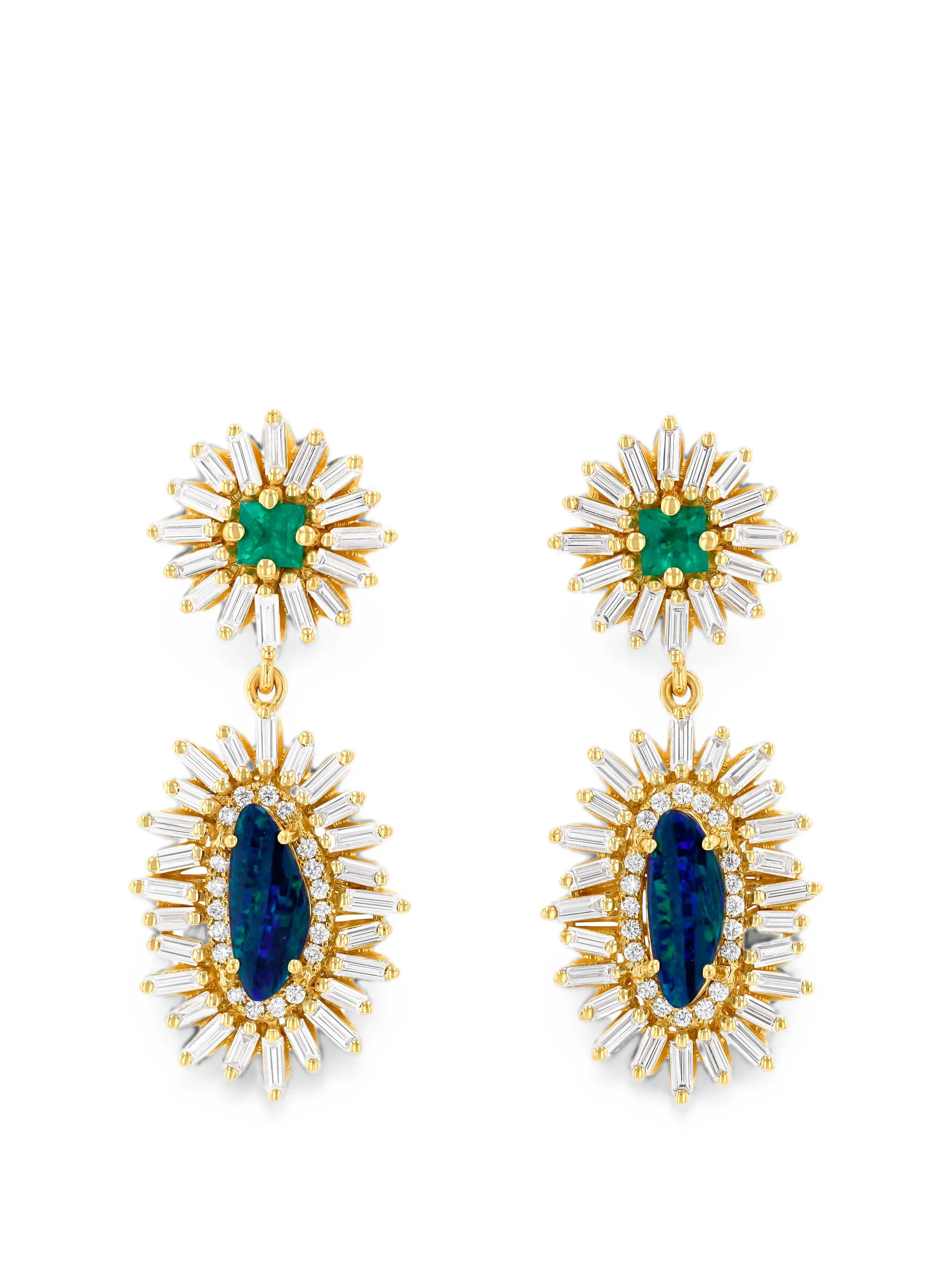emerald and opal-embellishment earrings
