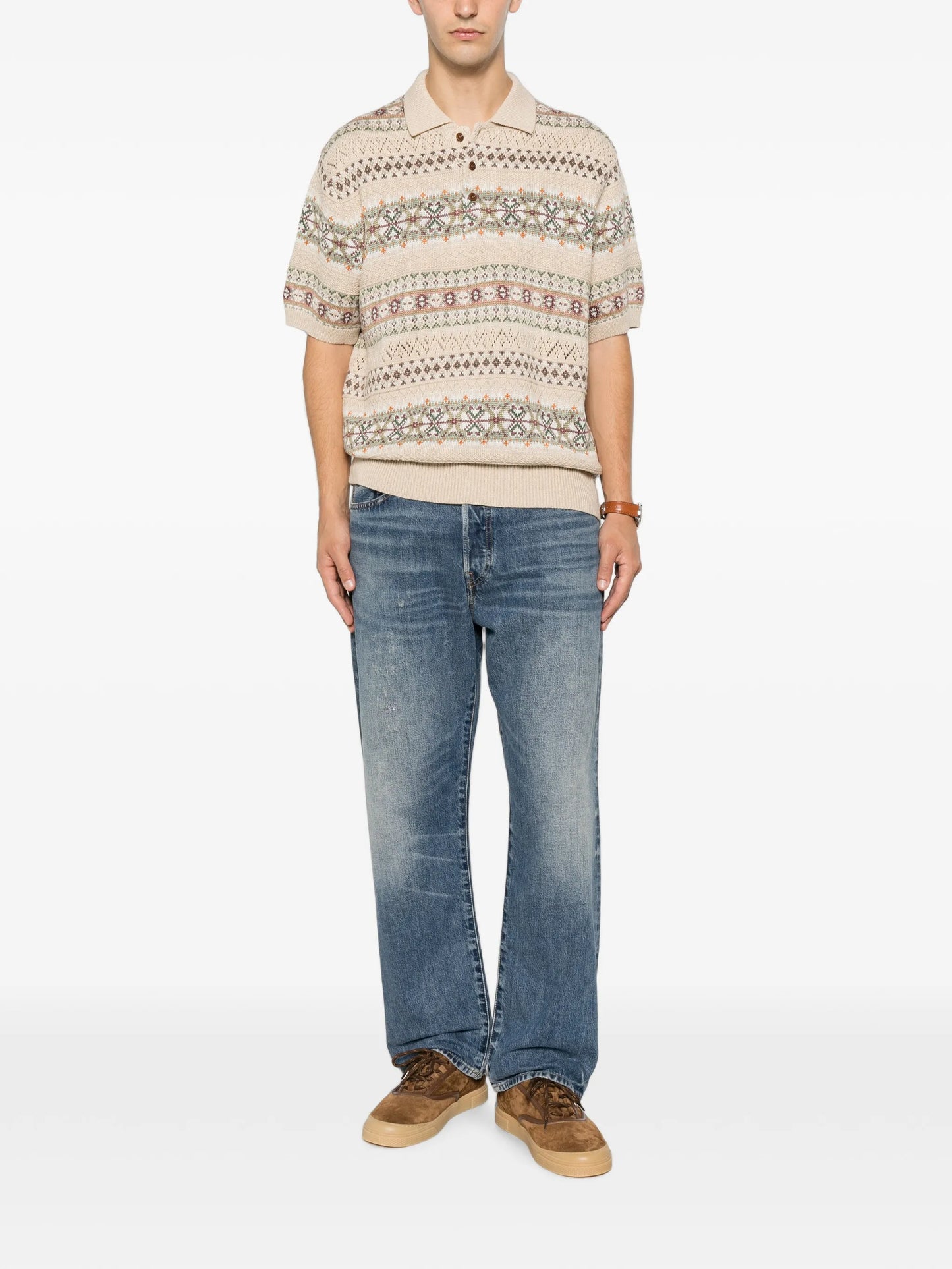 Fair Isle short-sleeve polo shirt