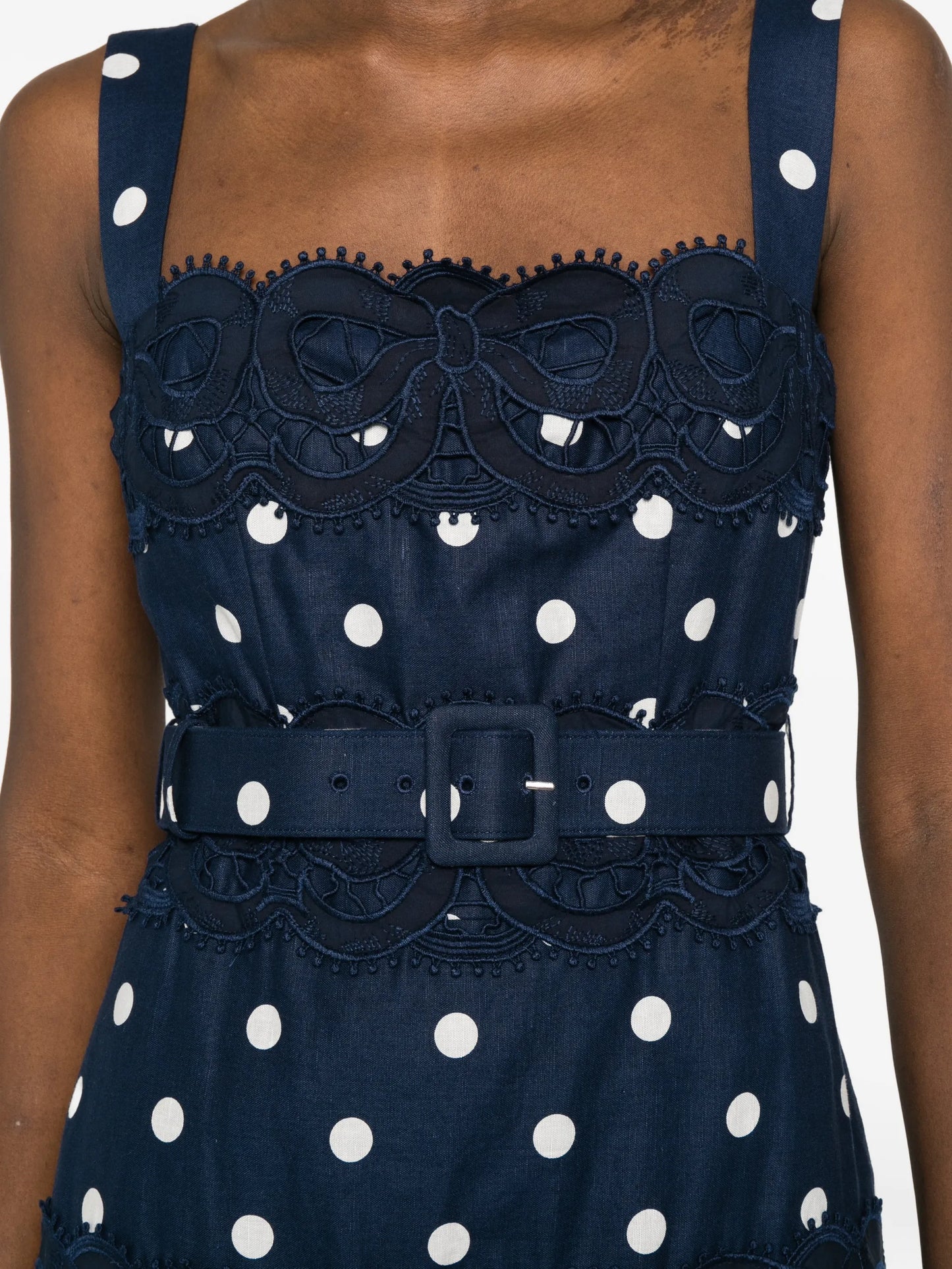 polka-dot scallop-trims midi dress